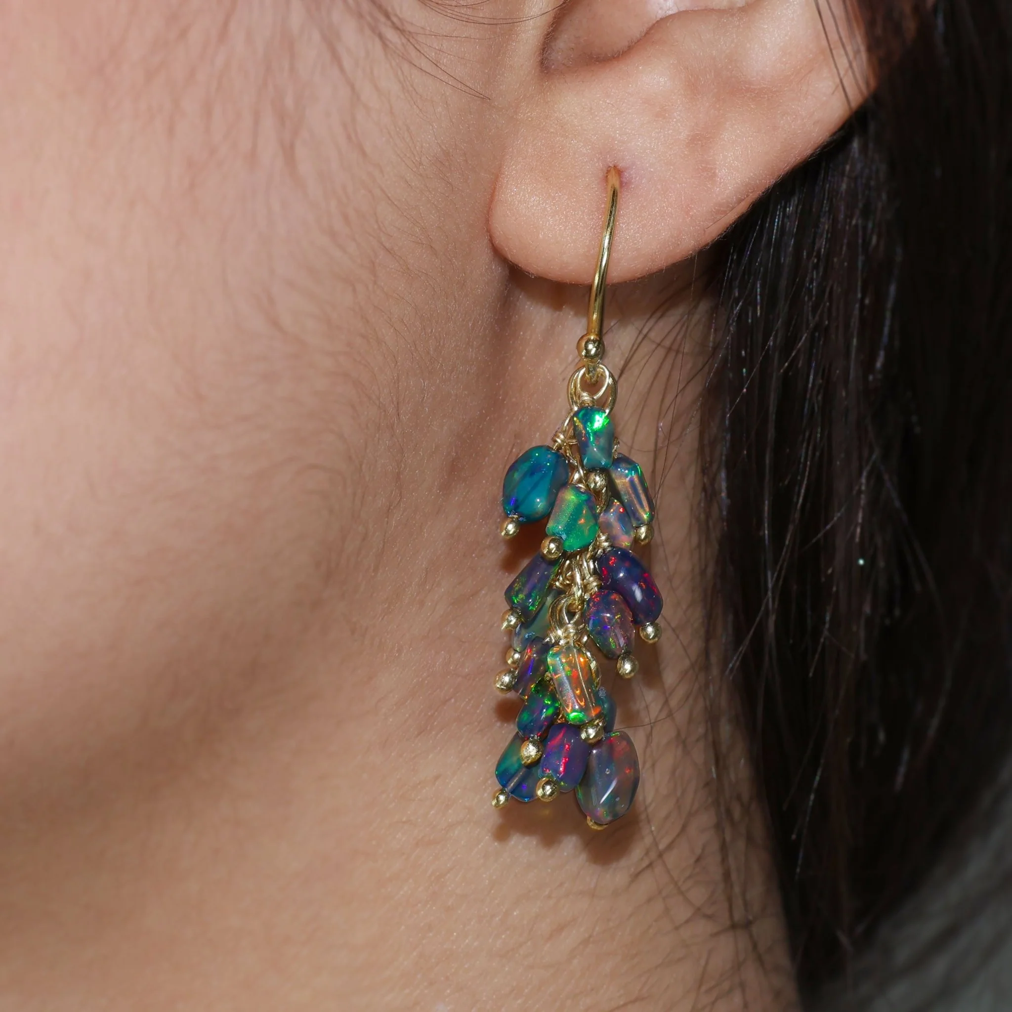 Handmade Wire Wrapping Black opal Dangle Earrings - Image 3