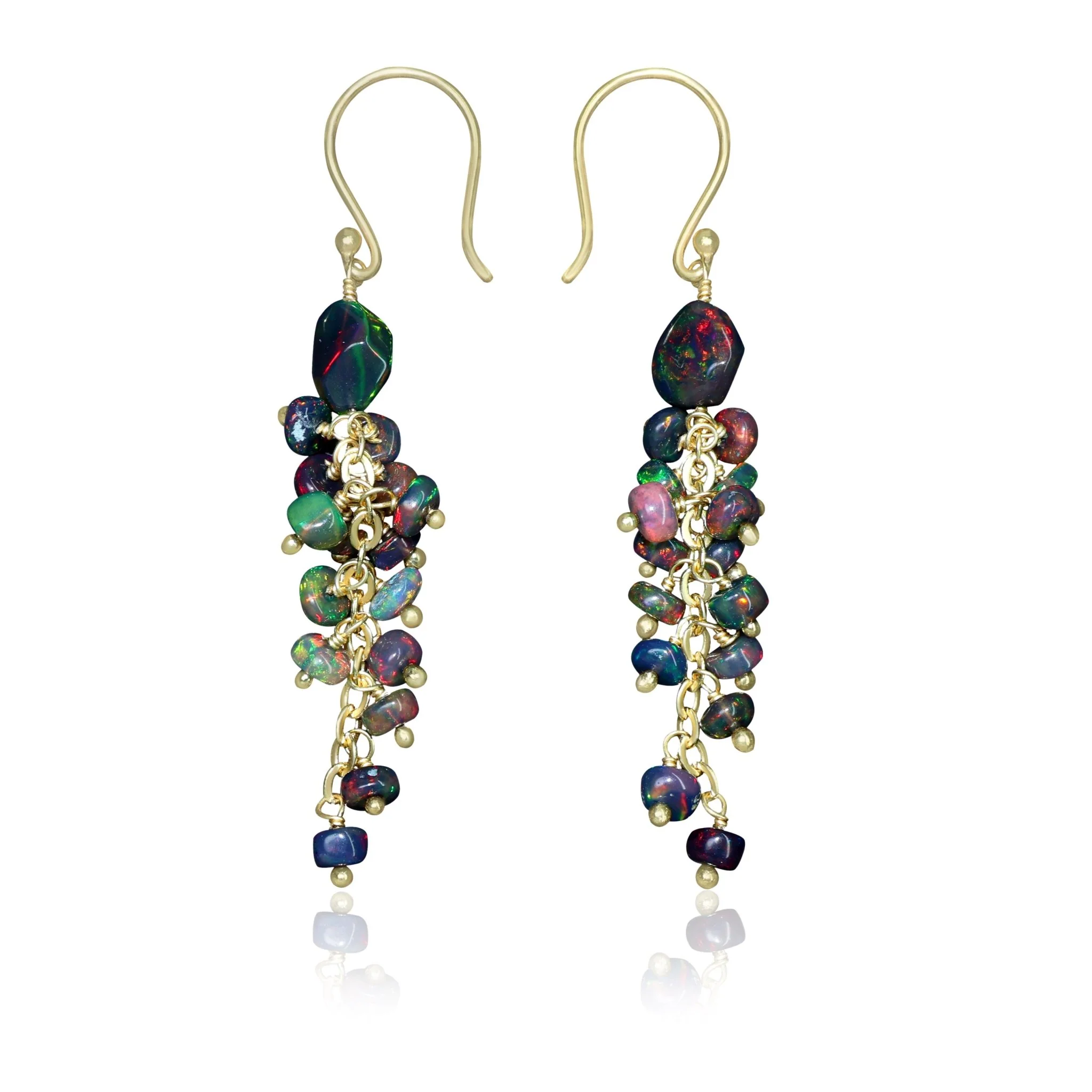 Handmade Wire Wrapping Black Opal Dangle Earrings