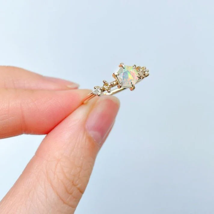 Hexagon Opal Designer 5 Stone Ring in Sterling Silver - Image 3