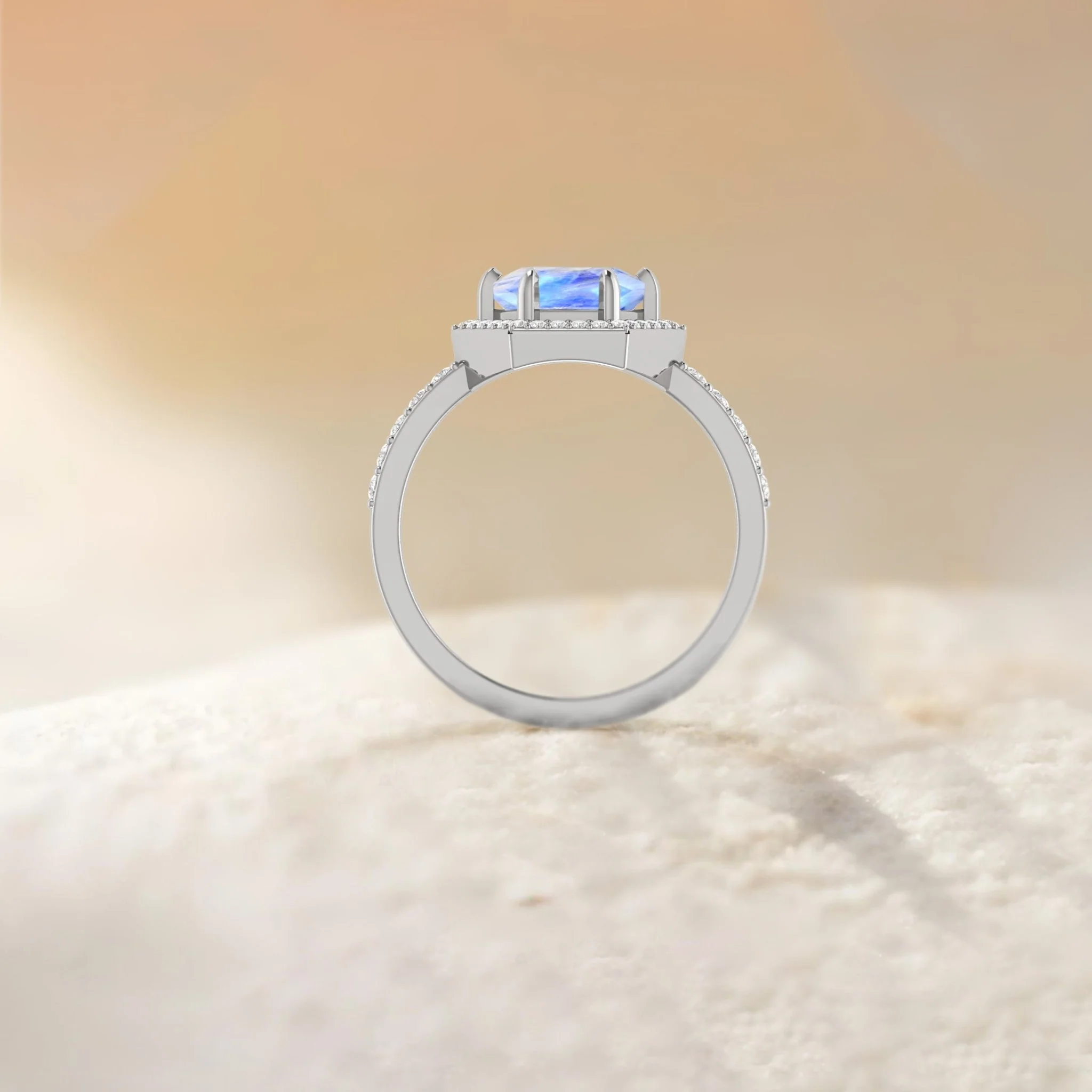 Hexagon Style Natural Moonstone Halo Ring - Image 5