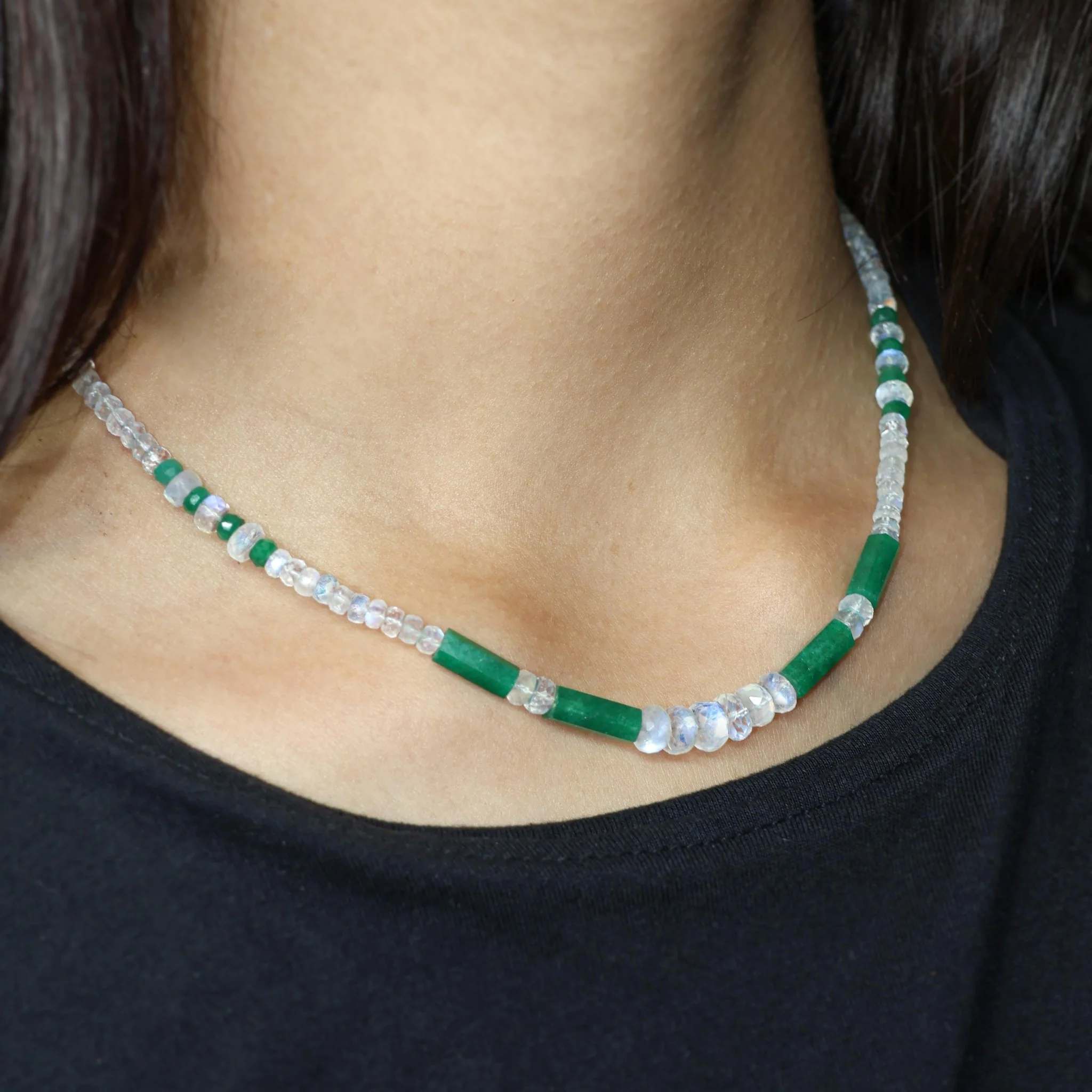 Hexaong Emerald Pencil with Faceted moonstone beaded necklace - Image 3