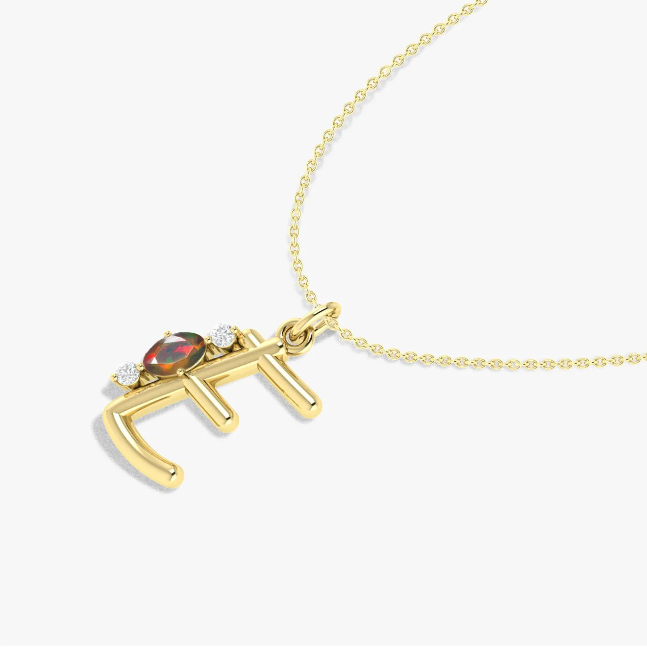 Initial E Alphabet Pendant Necklace with Natural Black Opal & Zircon - Image 4