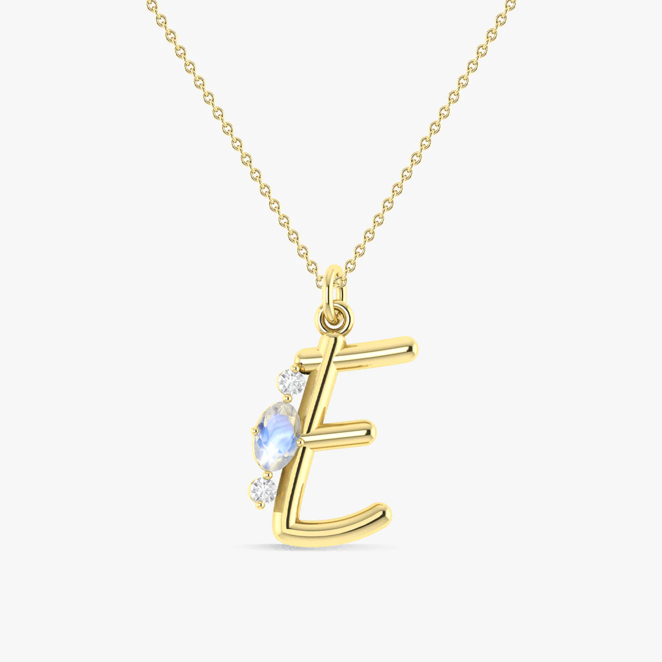 Initial E Alphabet Pendant Necklace with Natural Moonstone & Zircon - Image 4