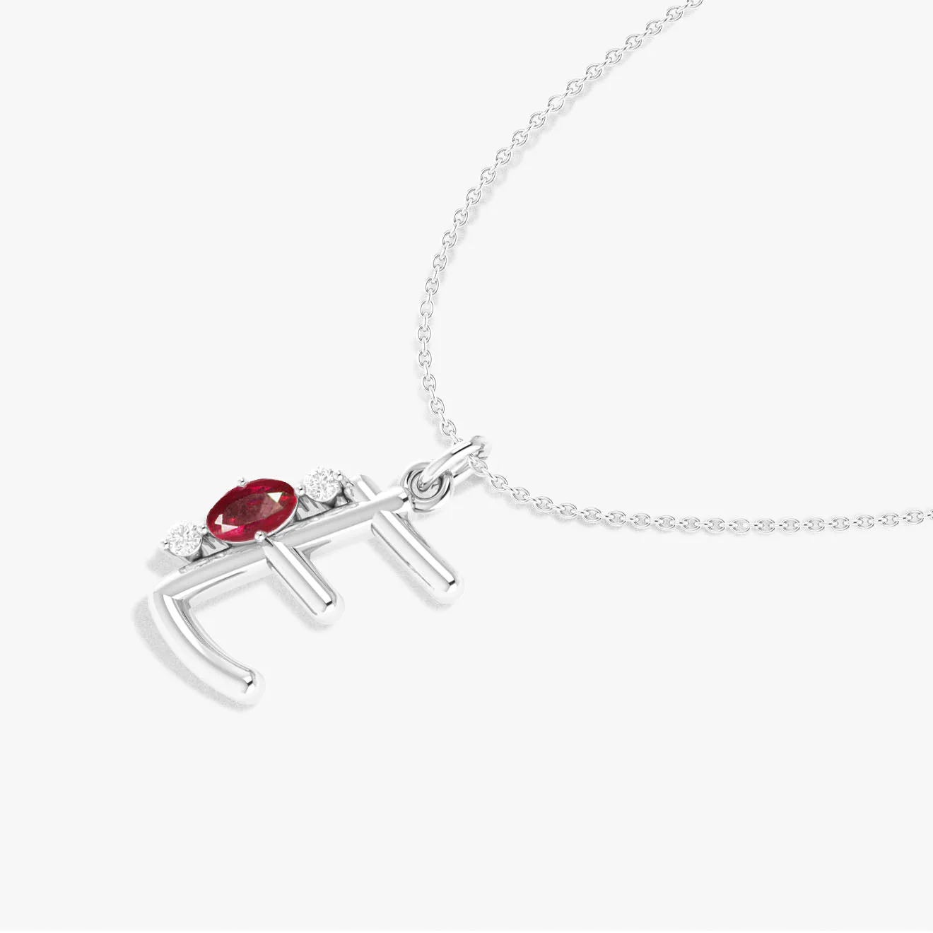 Initial E Alphabet Pendant Necklace with Natural Ruby & Zircon - Image 4