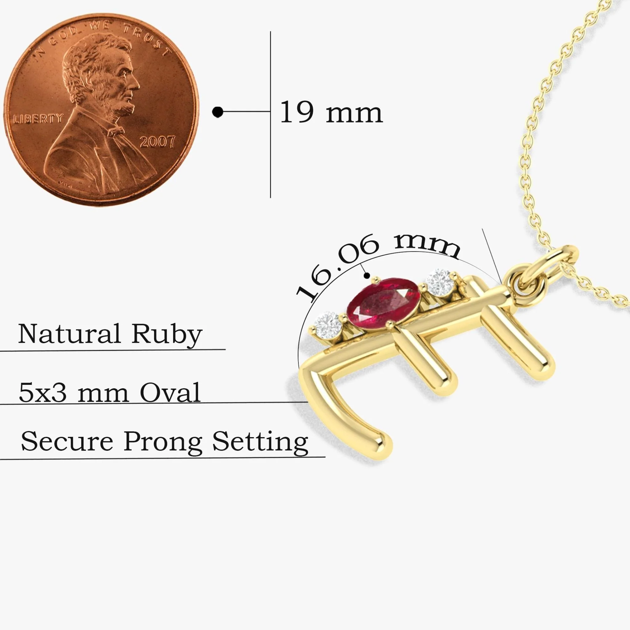 Initial E Alphabet Pendant Necklace with Natural Ruby & Zircon - Image 5