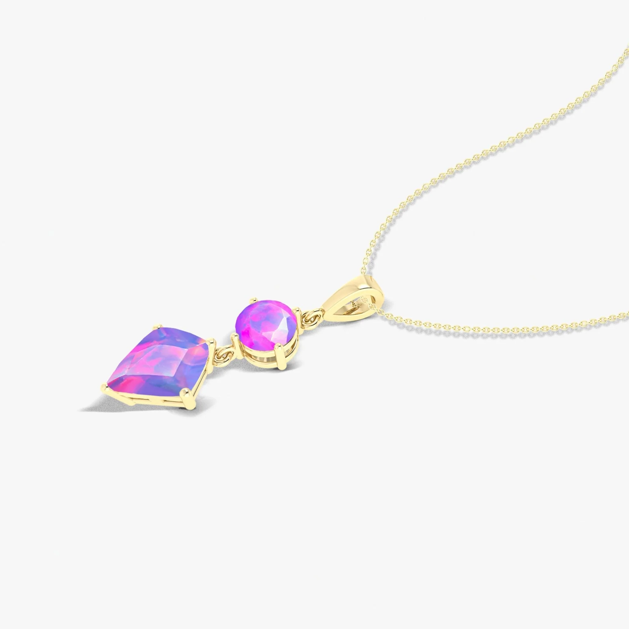 Kite and Round Fire Ethiopian opal pendant Gold chain necklace - Image 10