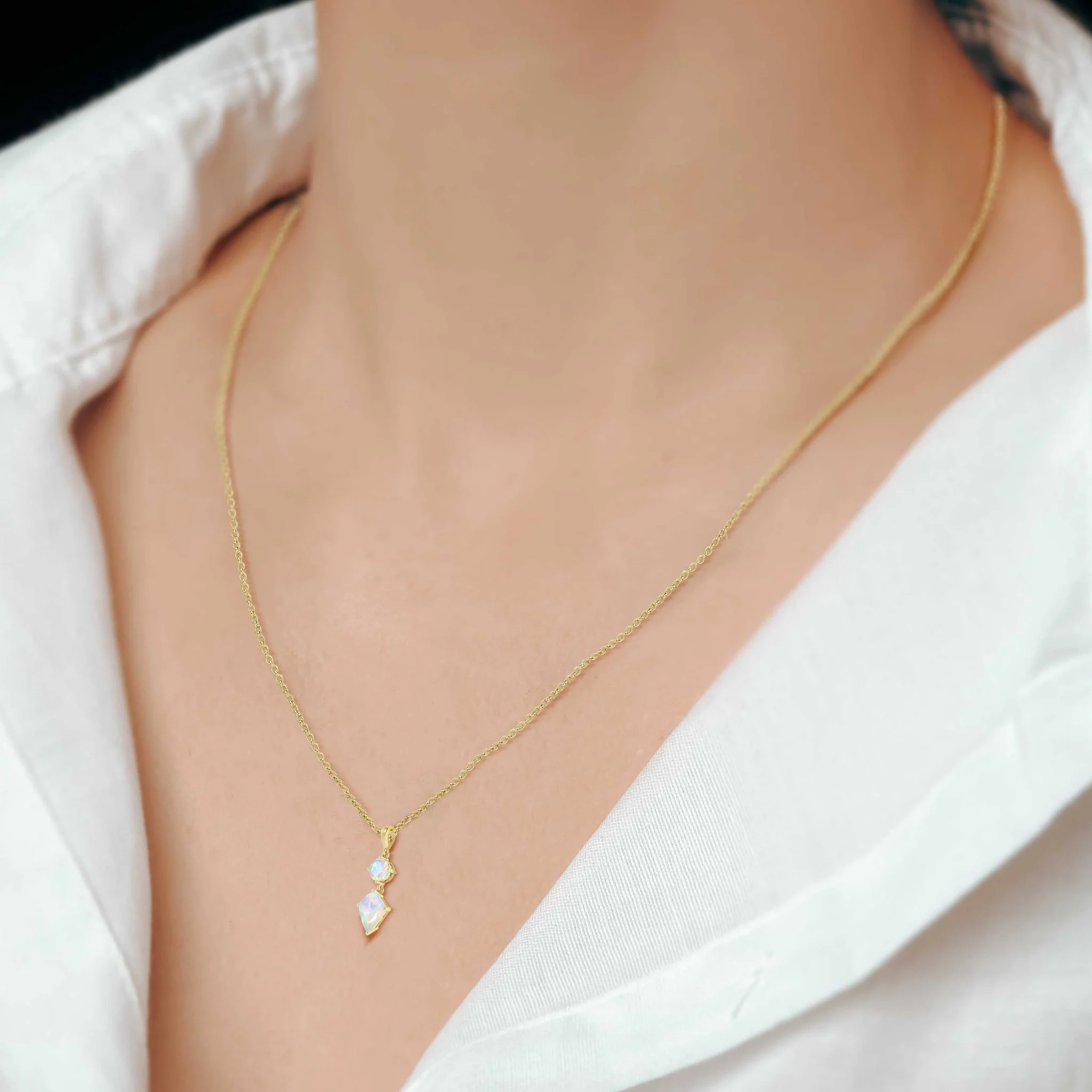 Kite and Round Fire Ethiopian opal pendant Gold chain necklace - Image 29