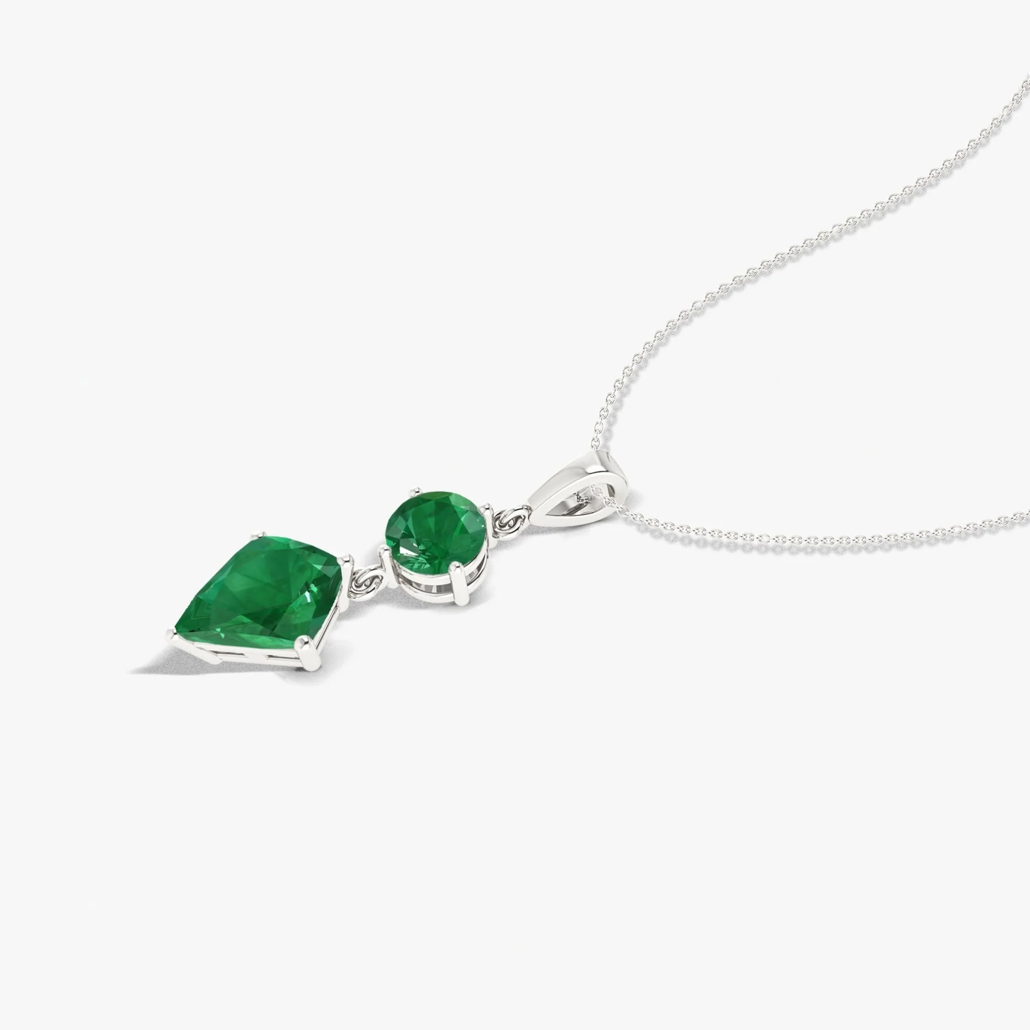 Kite and Round Lab Grown Emerald pendant necklace - Image 4
