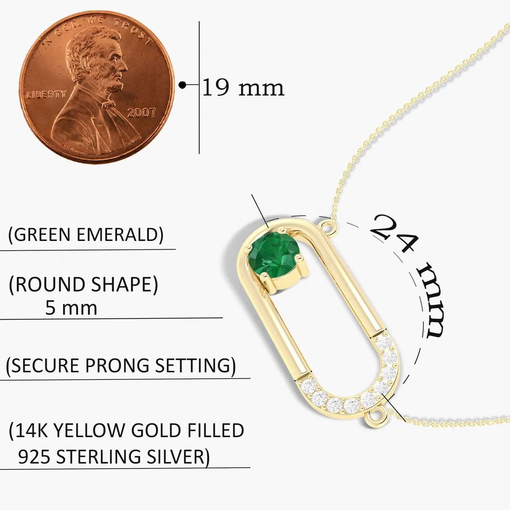 Lab Grown Emerald Pendant Chain necklace for women - Image 3