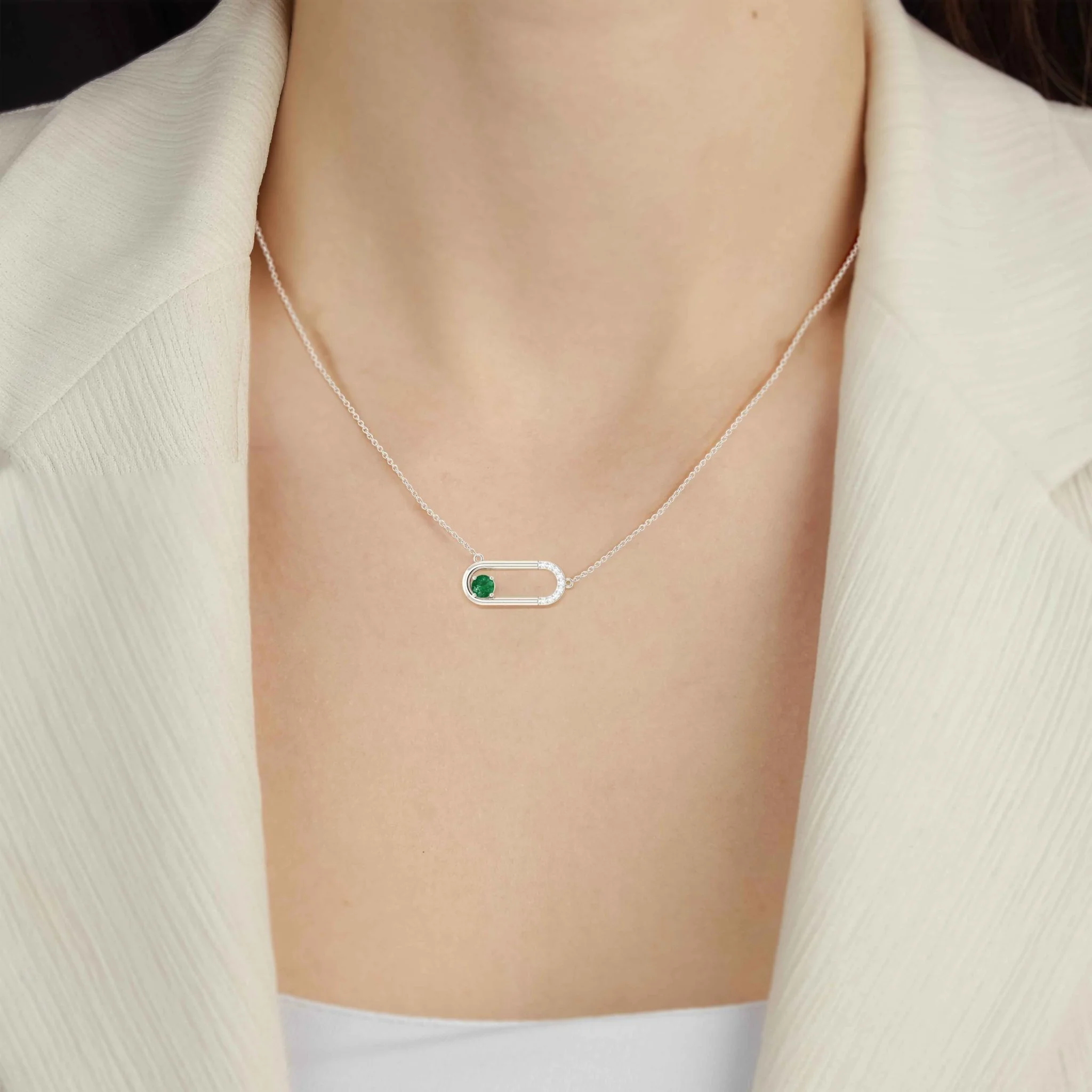 Lab Grown Emerald Pendant Chain necklace for women - Image 8