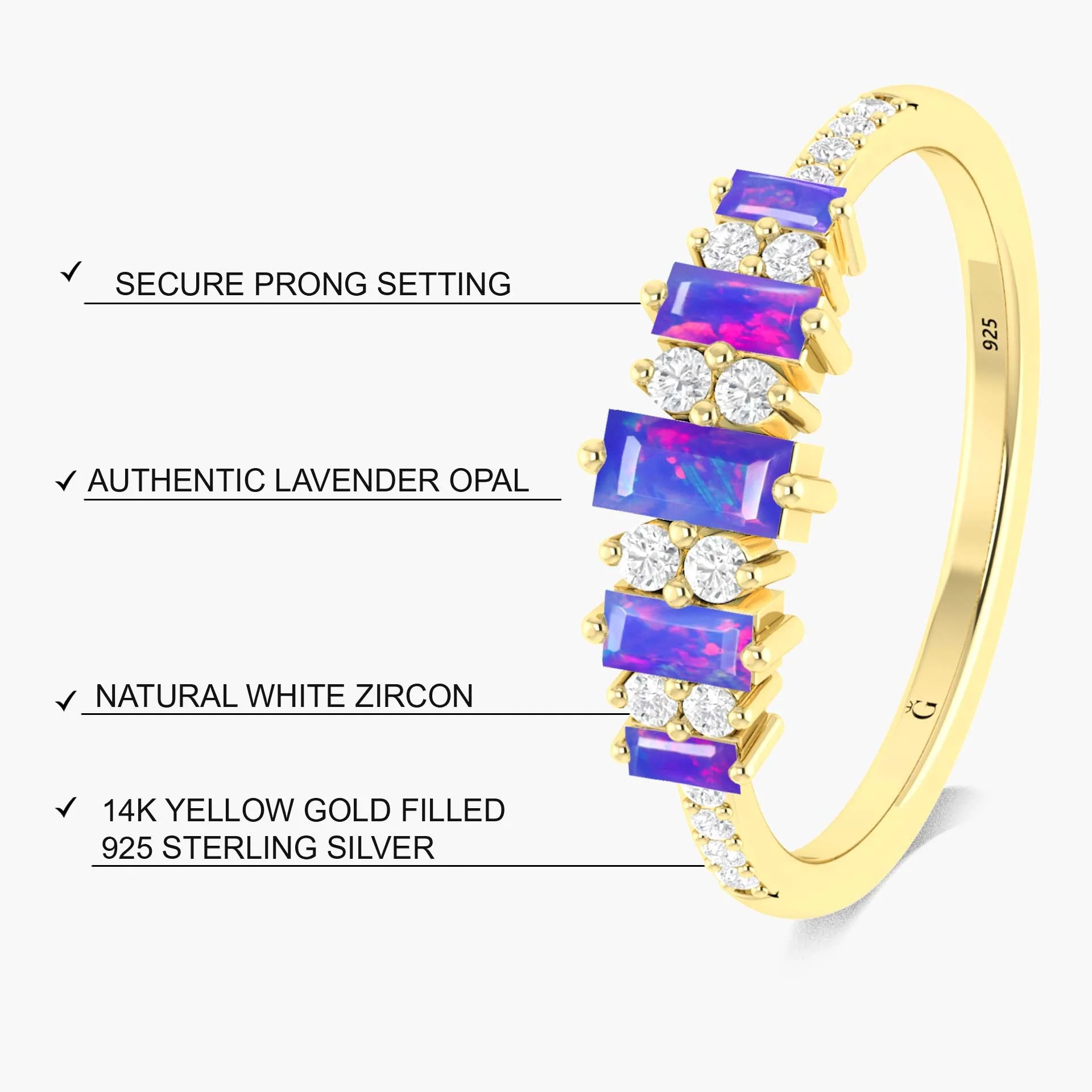 Lavender Baguette Fire Opal Gemstone Ring - Image 4