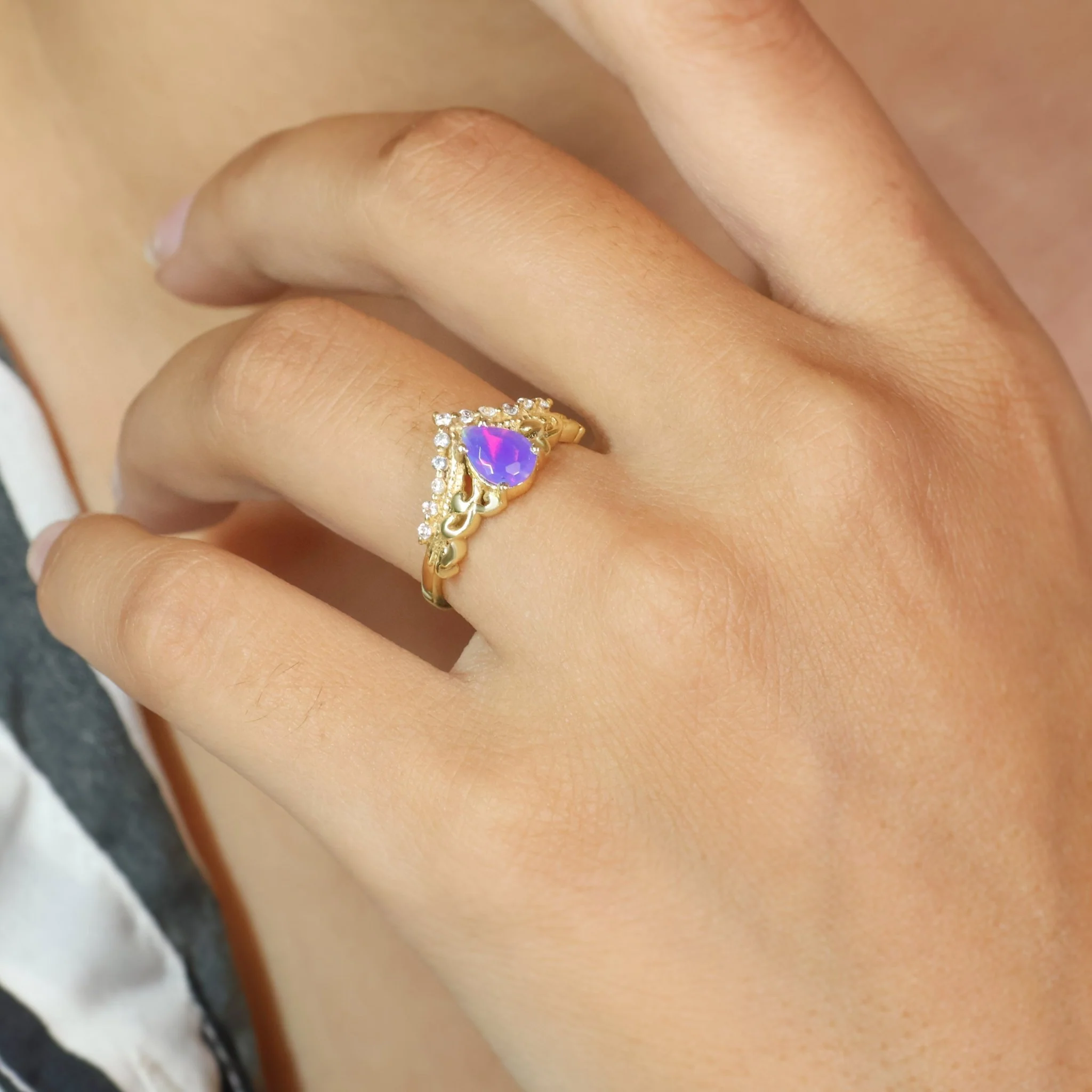 Lavender Ethiopian Opal Gemstone Crown Style Ring - Image 3