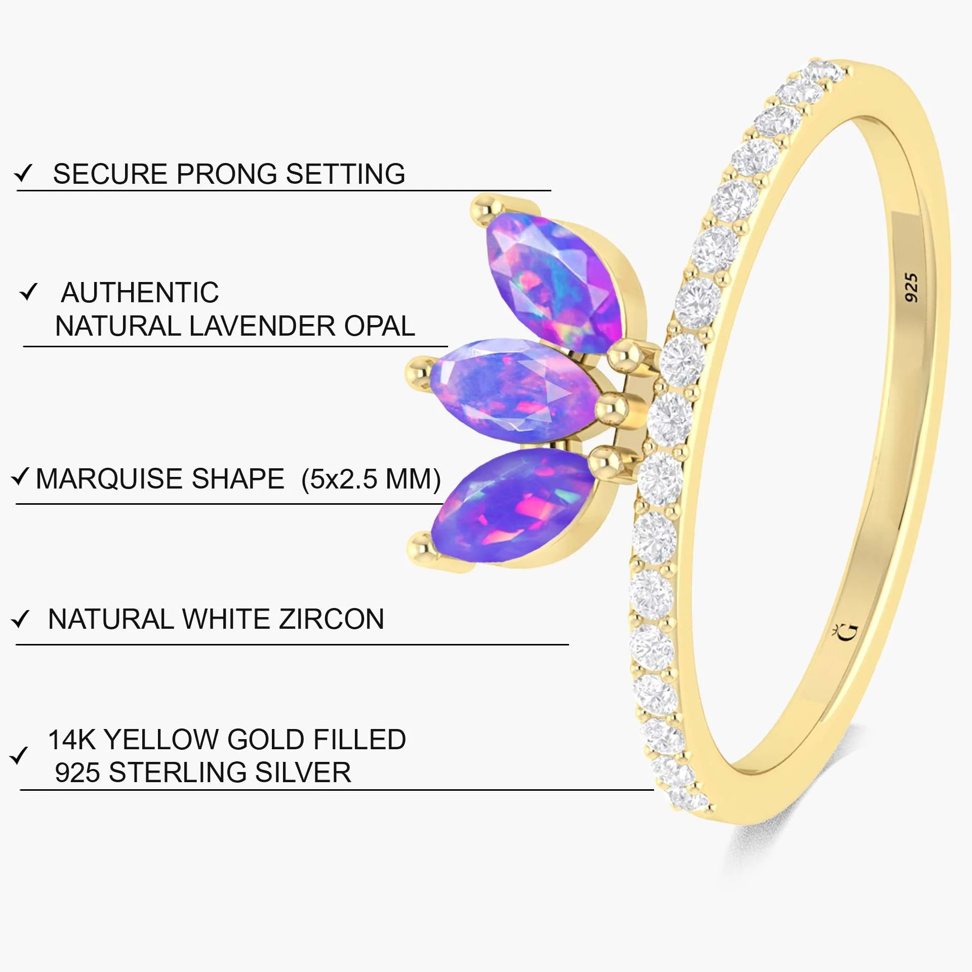 Lavender fire 3 Marquise Ethiopian opal ring - Image 3