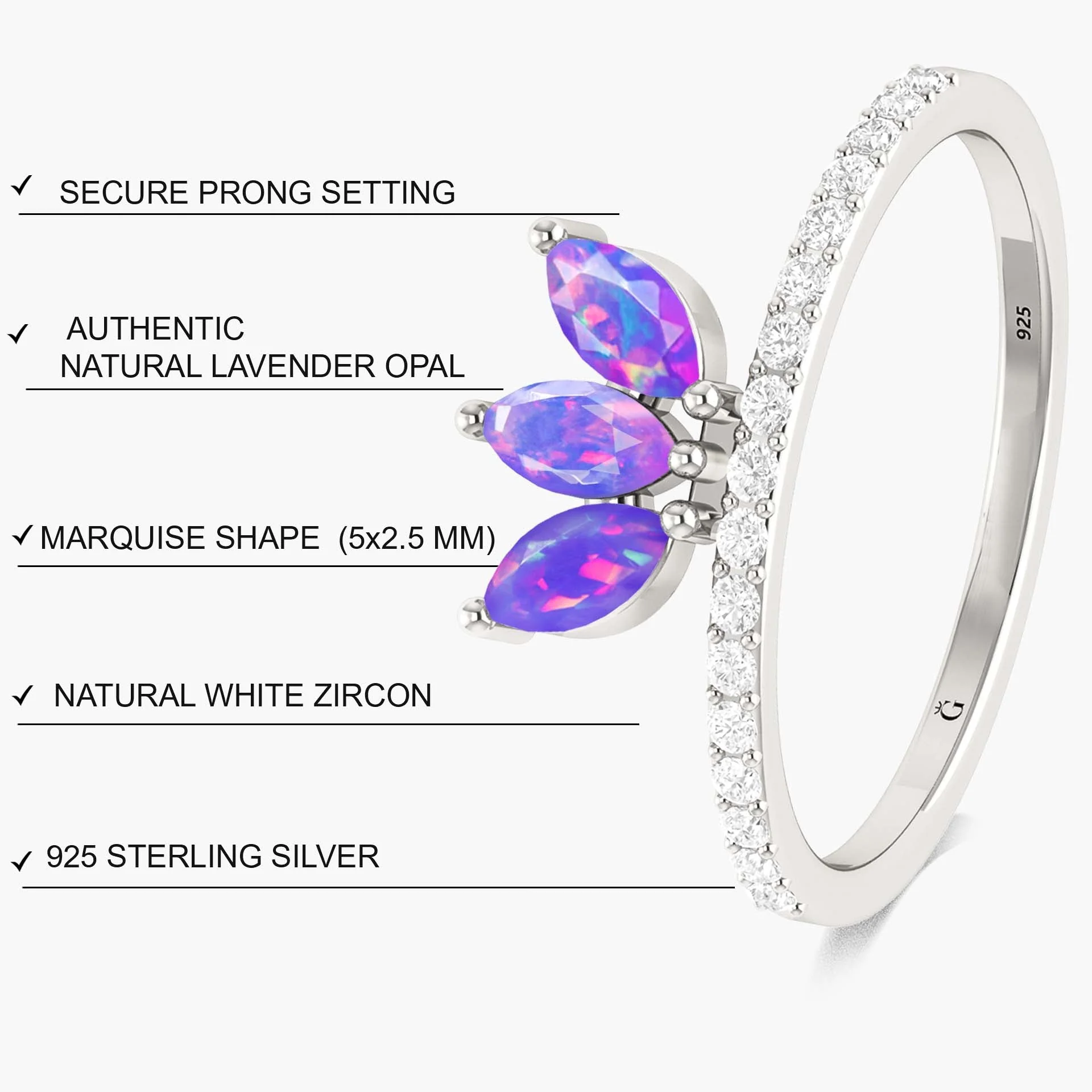 Lavender fire 3 Marquise Ethiopian opal ring - Image 7