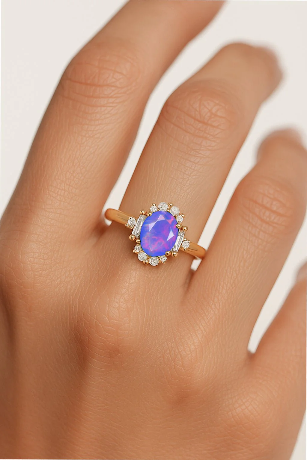 Lavender Fire Opal Halo Wedding Ring - Image 4