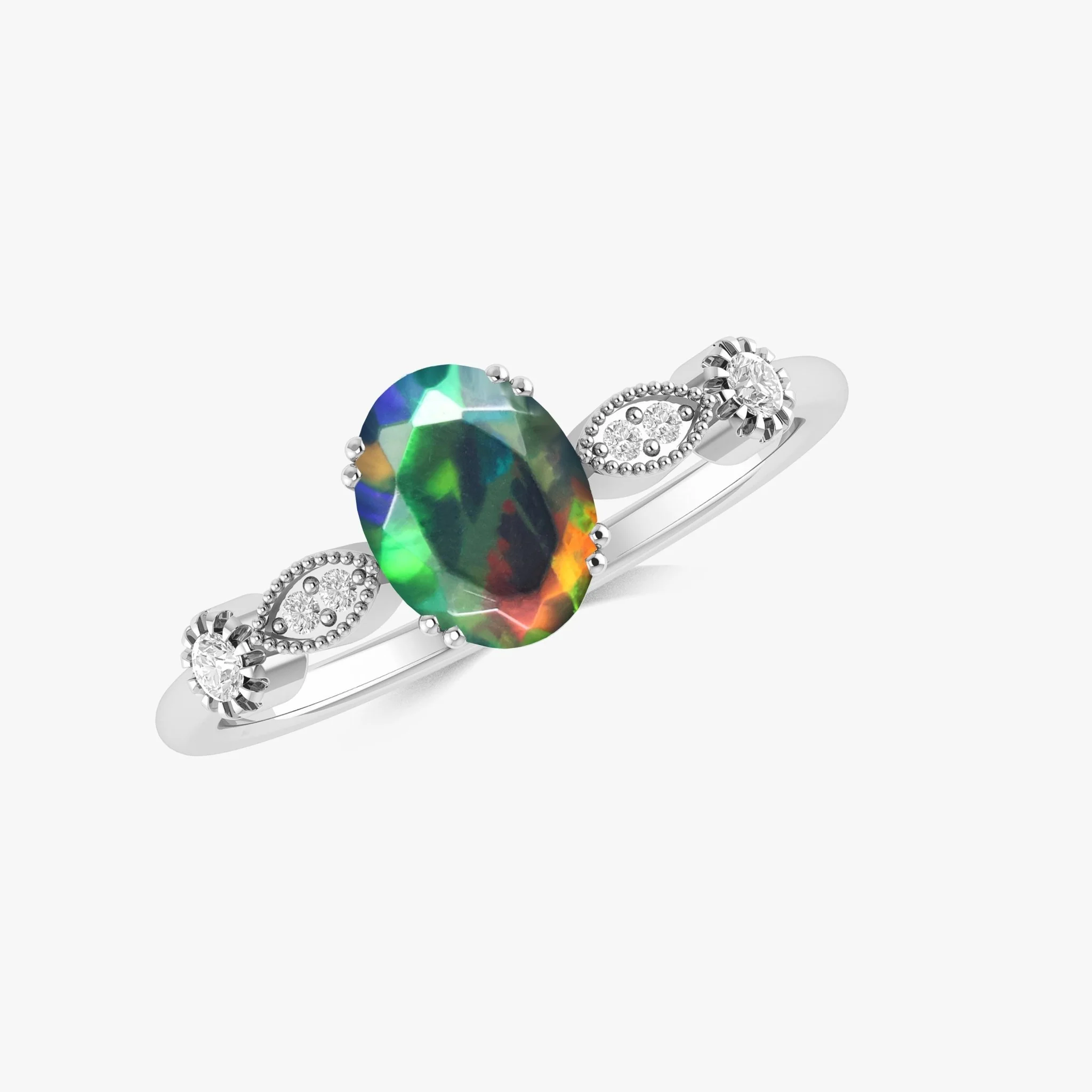 Lavender Multifire Oval Ethiopian Opal Ring for Women - Image 6