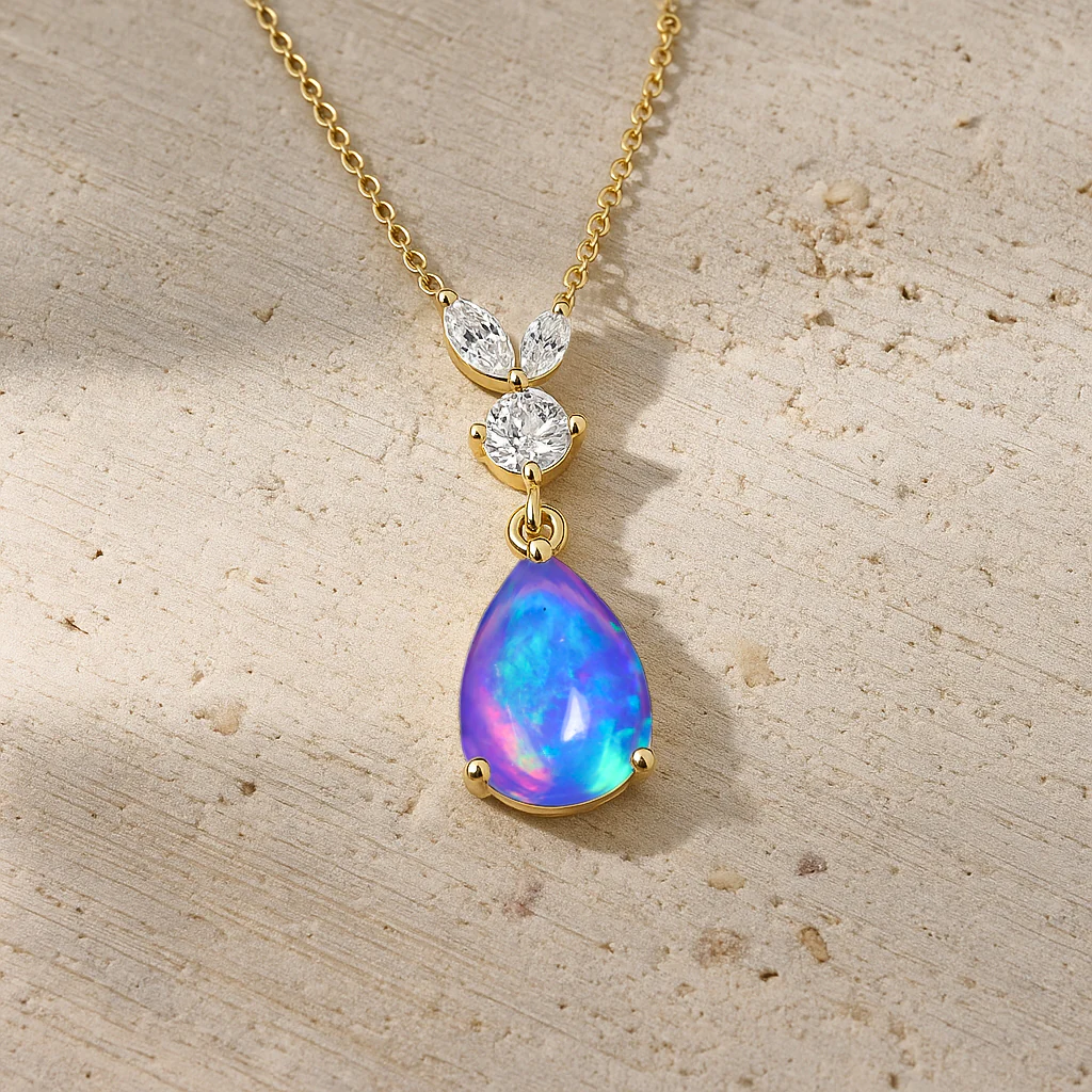 Lavender Opal 10x7mm Pear Teardrop Necklace in 925 Silver Smooth Gem - Image 6