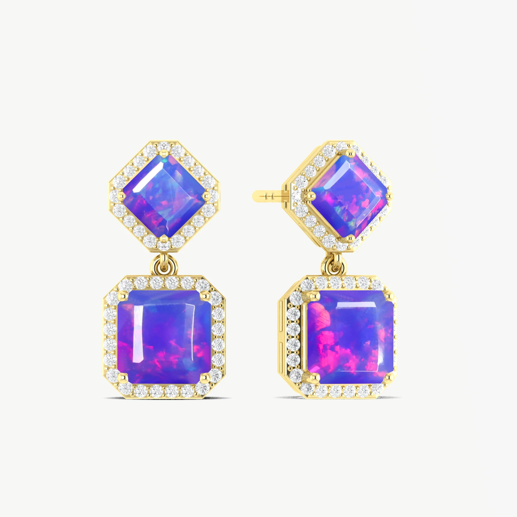 Lavender Opal 7x5mm Octagon Halo Drop Earring in 925 Silver 3.5ct - Image 3