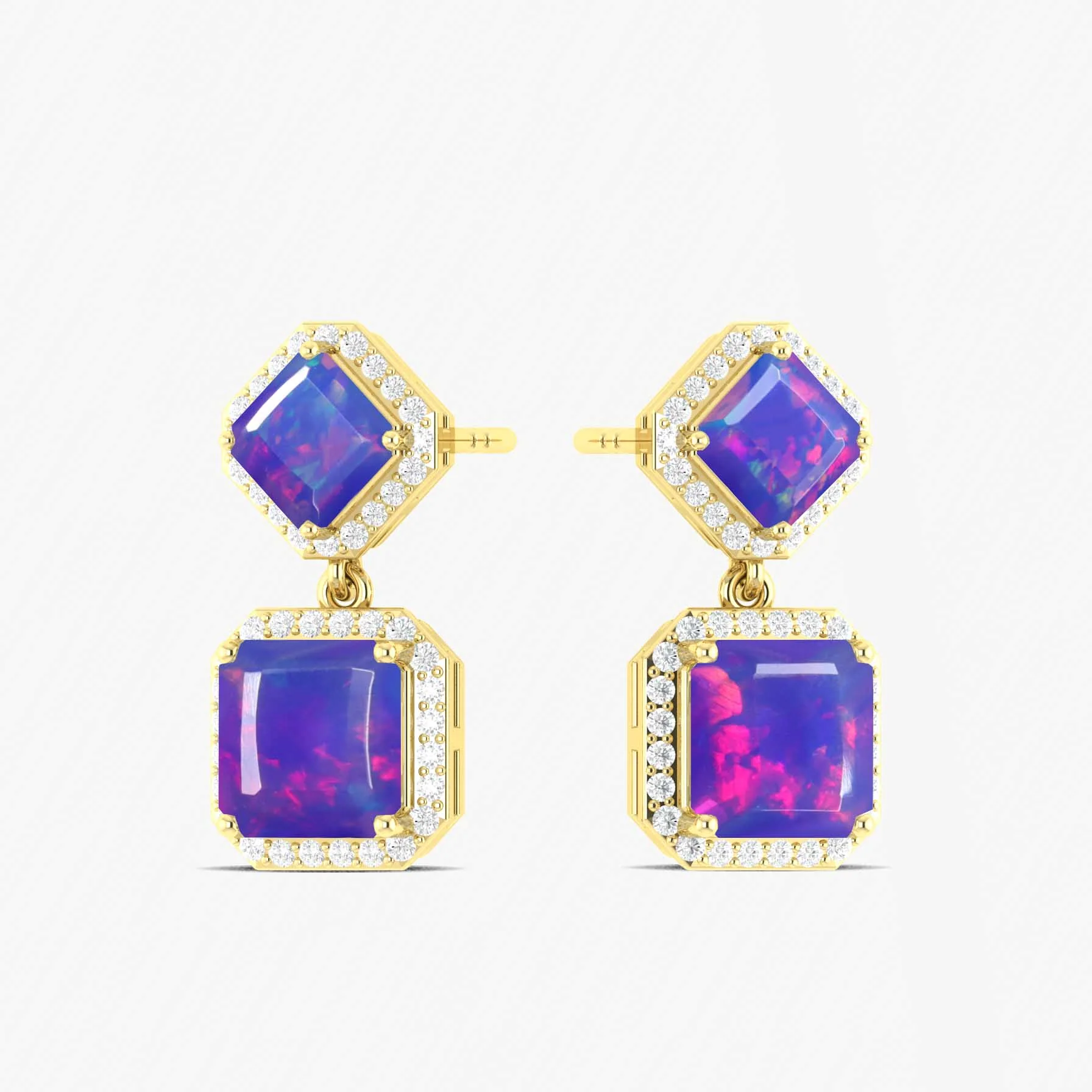 Lavender Opal 7x5mm Octagon Halo Drop Earring in 925 Silver 3.5ct - Image 4