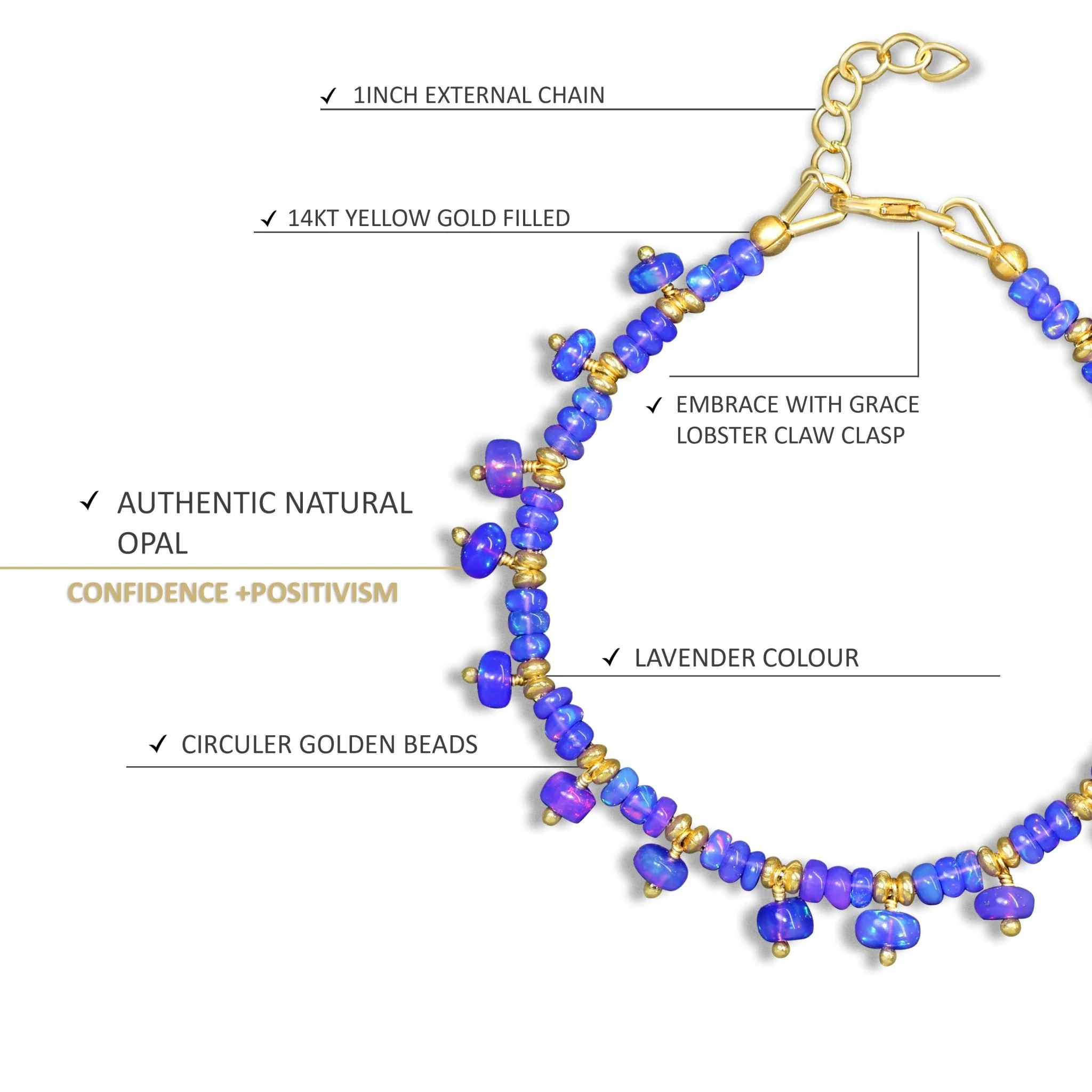 Lavender Opal Beaded Bracelet Natural Gemstone - Image 5