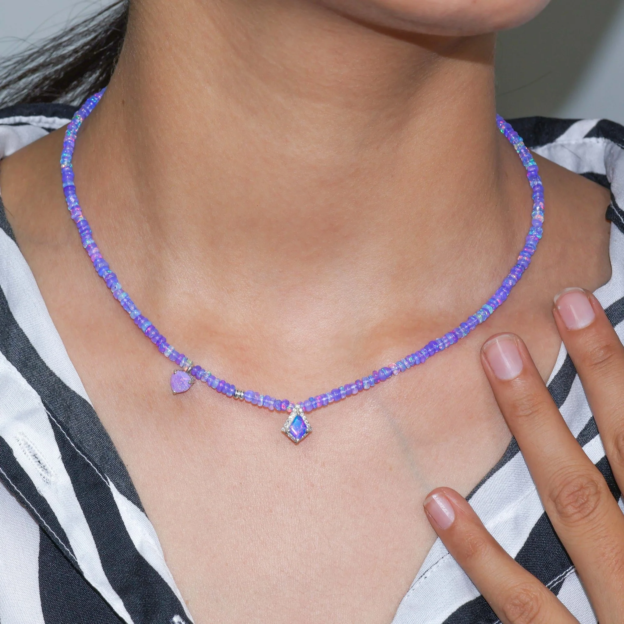 Lavender Opal Charm Necklace with Natural Beads - Image 2