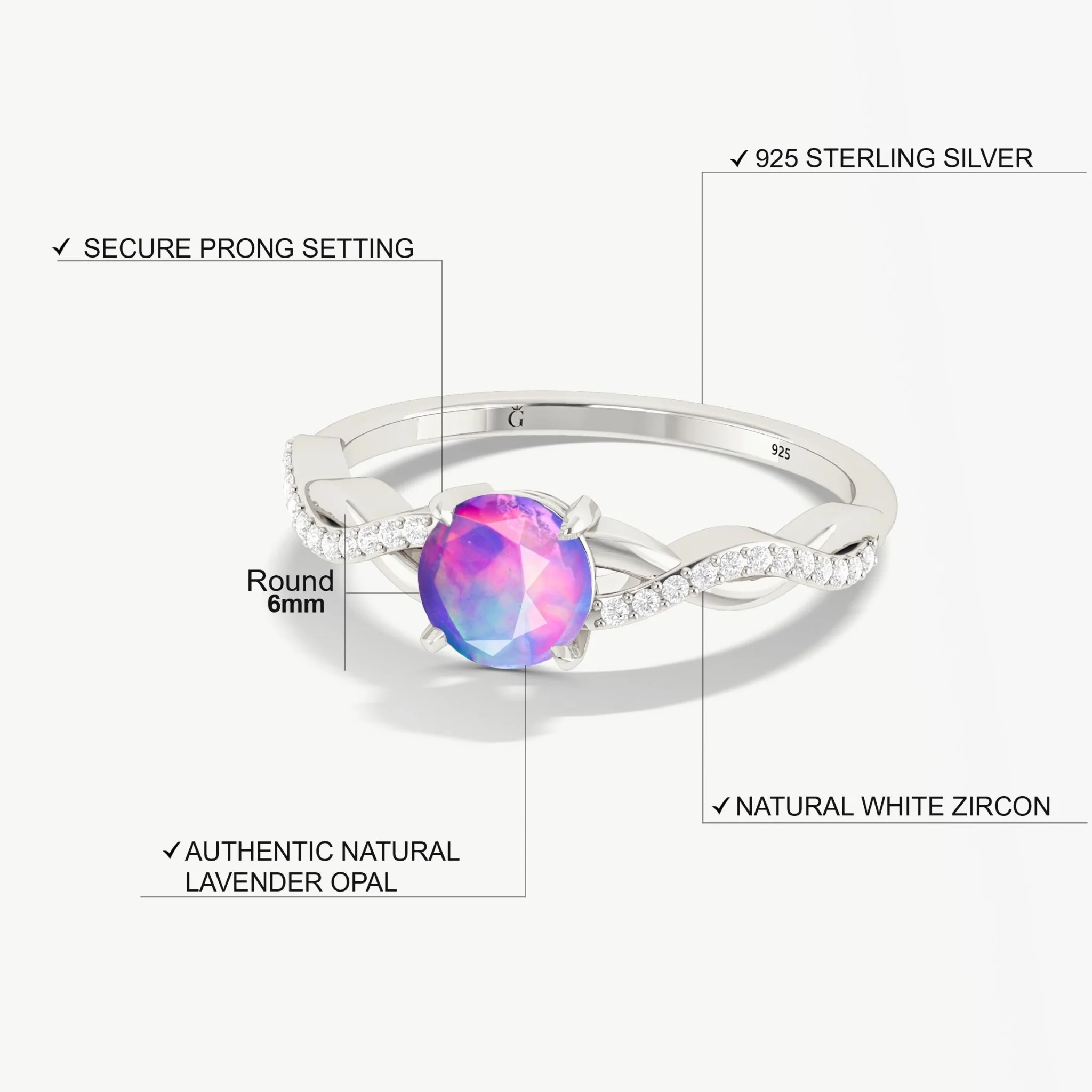 Lavender Opal Crossover Ring for Women's Jewelry - Image 5
