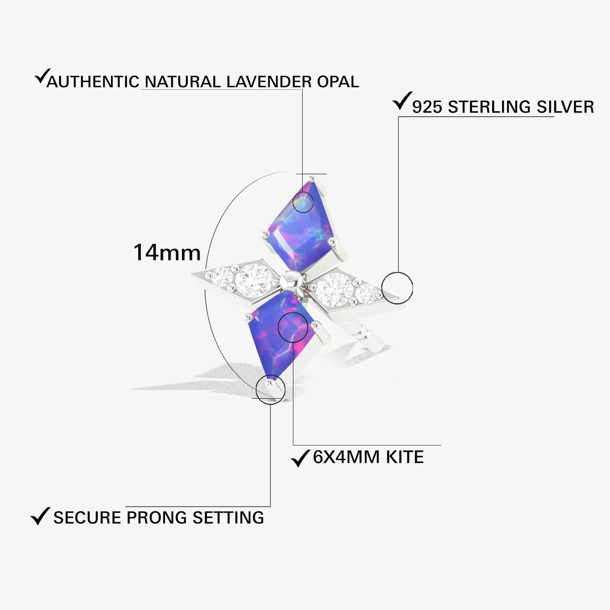 Lavender Opal Dual Kite Gemstone Floral Stud Earrings - Image 3