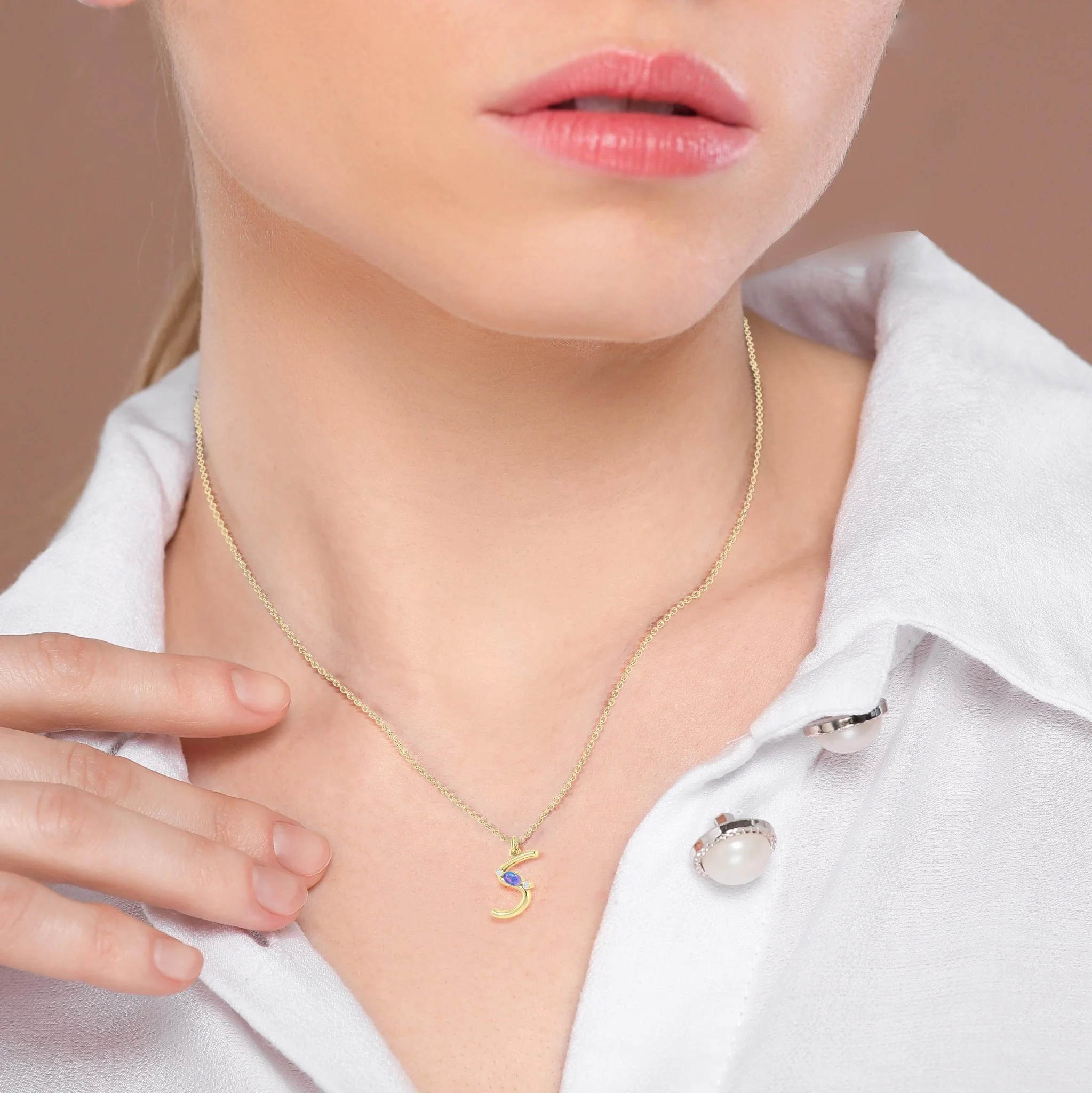 Lavender Opal Gemstone Capital "S" Initial Necklace - Image 4