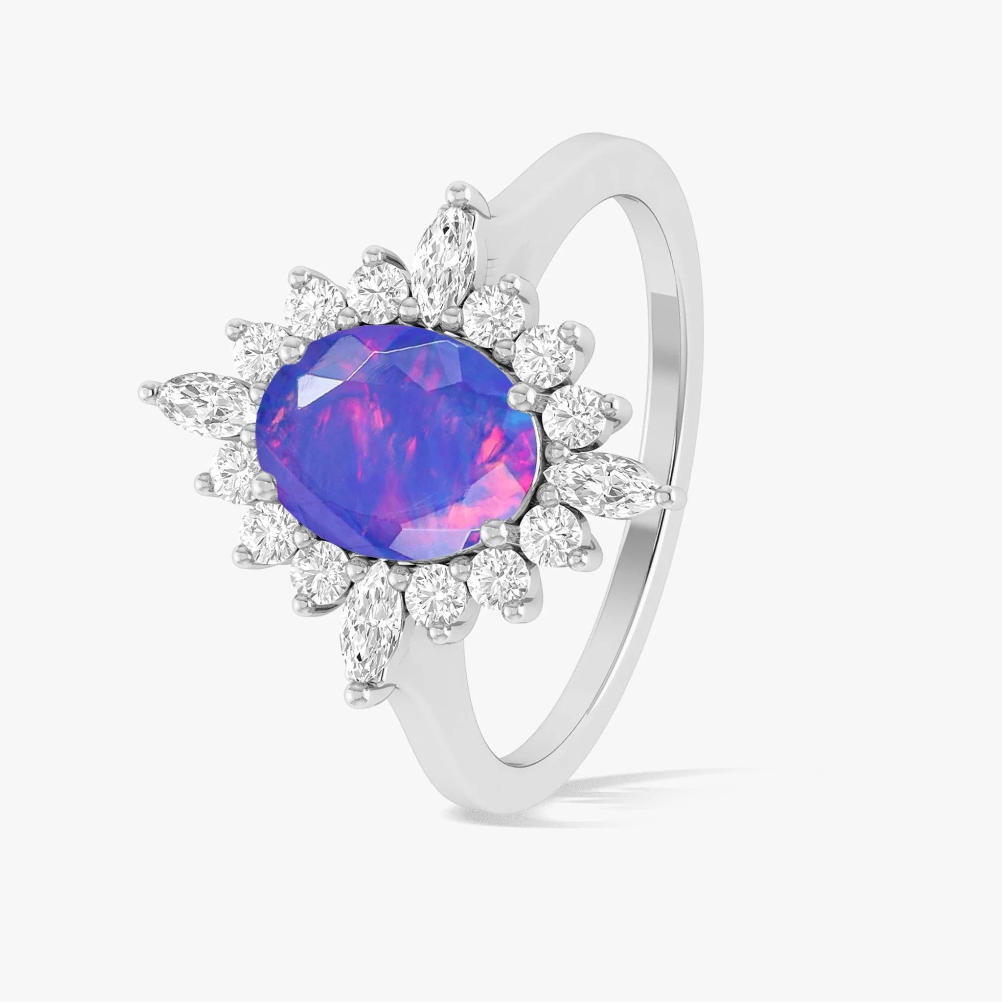 Lavender Opal Halo Ring with White Zircon & Gold Finish - Image 5