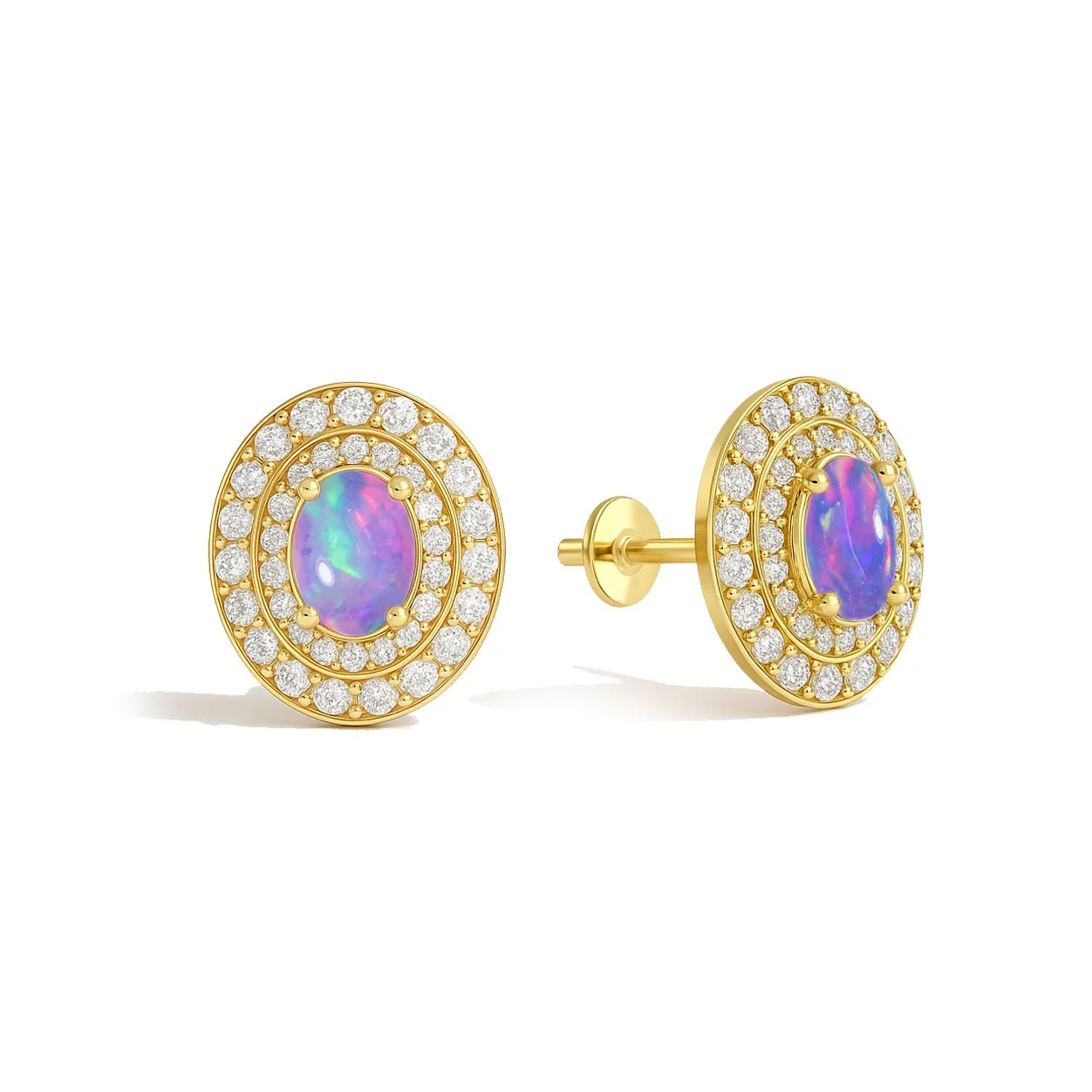 Lavender Opal Halo Stud Earrings for Her