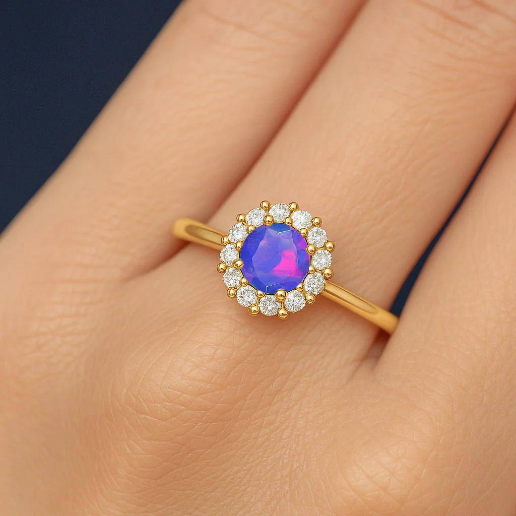 Lavender Opal Halo Wedding Ring in Silver & Gold - Image 3