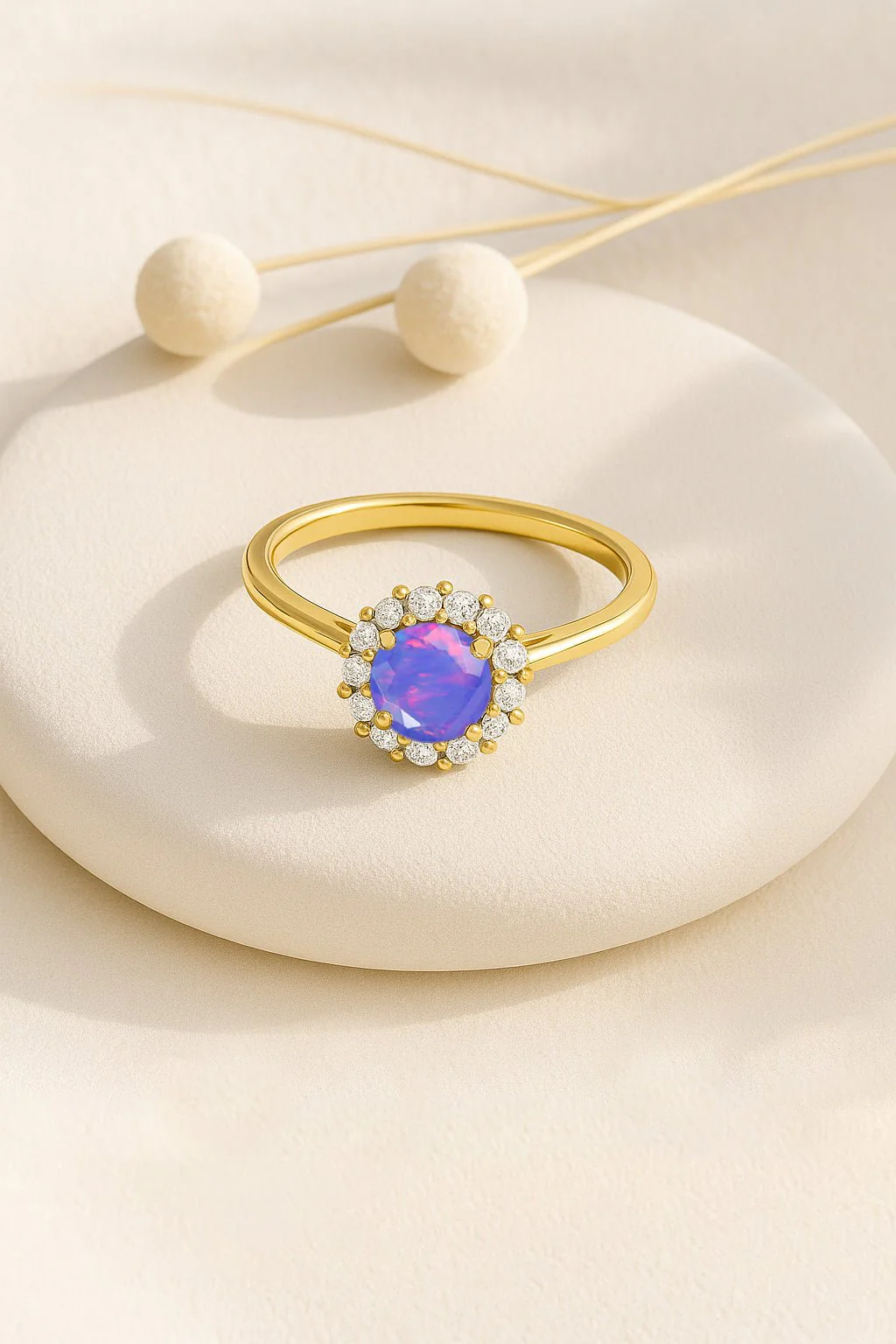Lavender Opal Halo Wedding Ring in Silver & Gold - Image 7