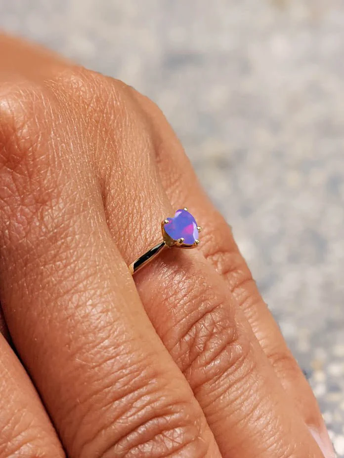 Lavender Opal Heart Ring in Gold & Silver - Image 6