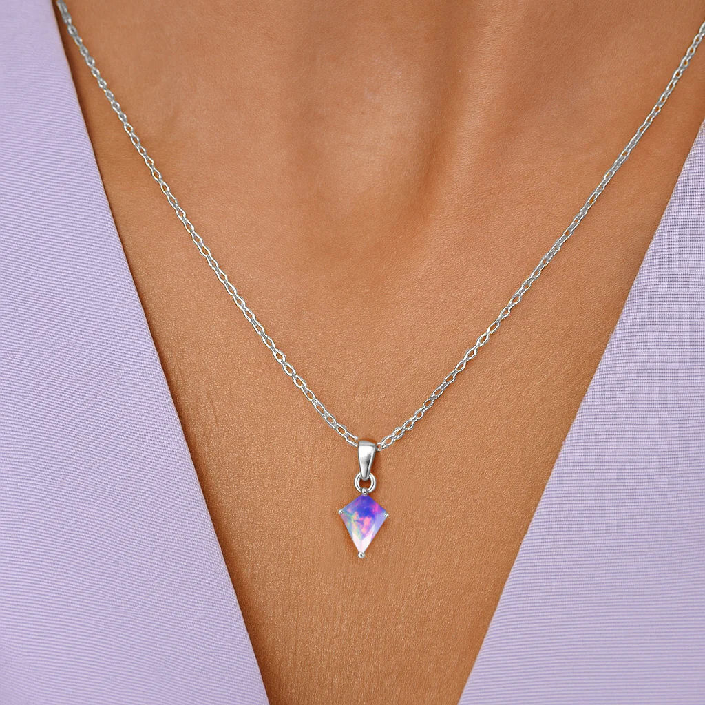 Lavender Opal Kite Solitaire Pendant Necklace in 925 Sterling Silver 7x9mm Stone 1.20ct - Image 11
