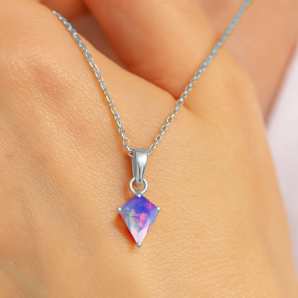 Lavender Opal Kite Solitaire Pendant Necklace in 925 Sterling Silver 7x9mm Stone 1.20ct - Image 12