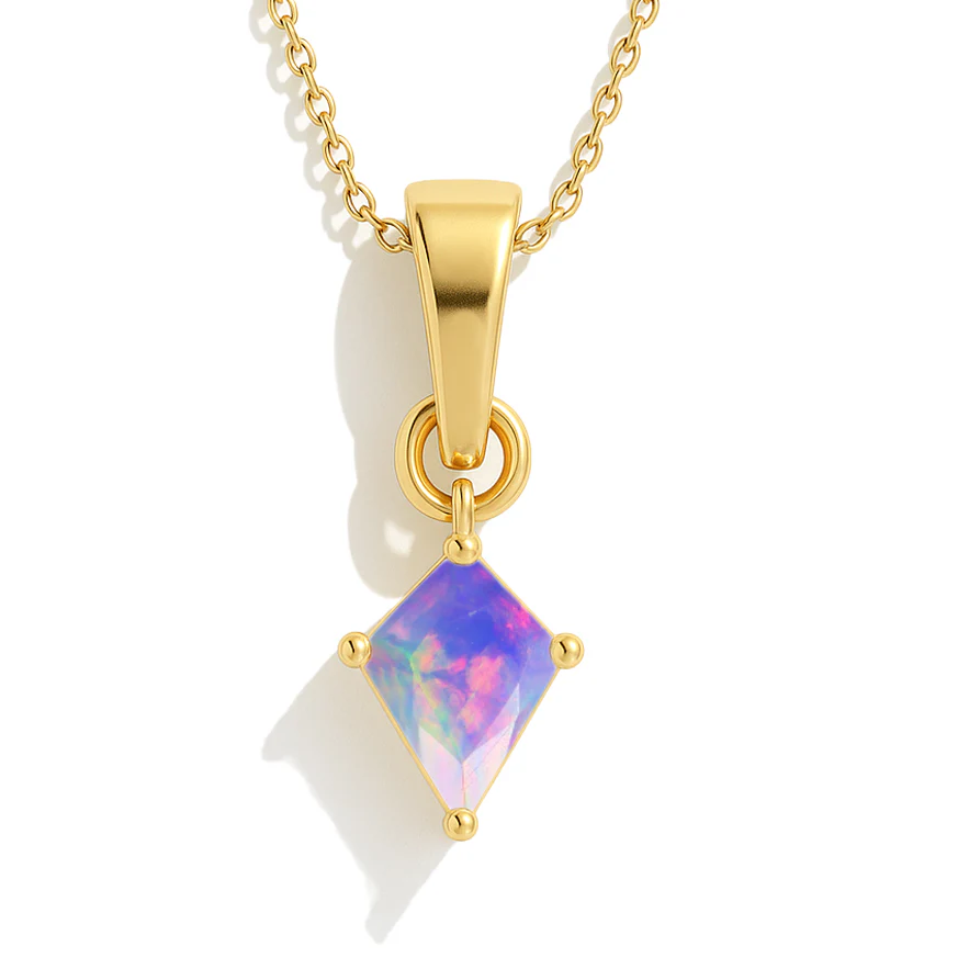 Lavender Opal Kite Solitaire Pendant Necklace in 925 Sterling Silver 7x9mm Stone 1.20ct - Image 5