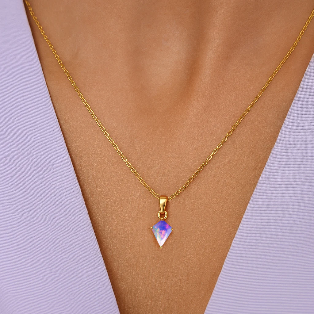 Lavender Opal Kite Solitaire Pendant Necklace in 925 Sterling Silver 7x9mm Stone 1.20ct - Image 6