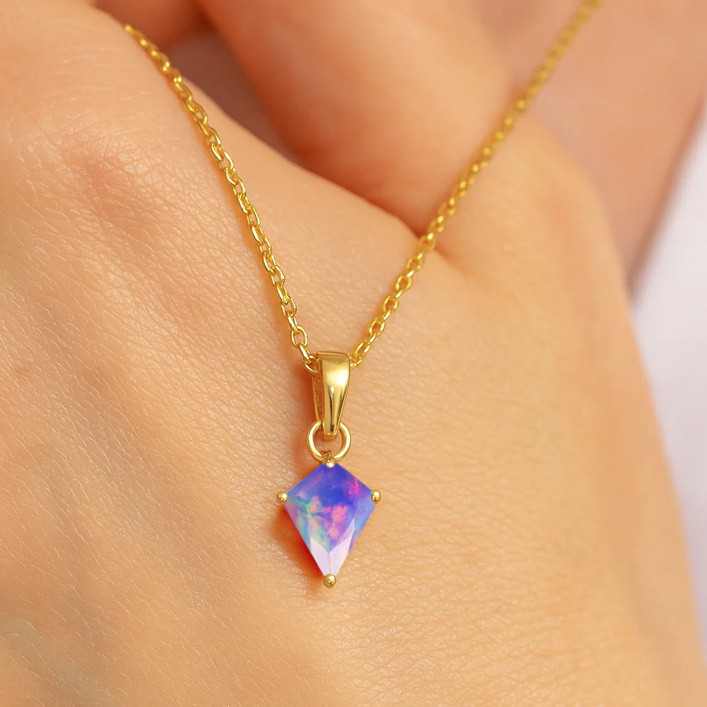 Lavender Opal Kite Solitaire Pendant Necklace in 925 Sterling Silver 7x9mm Stone 1.20ct - Image 7