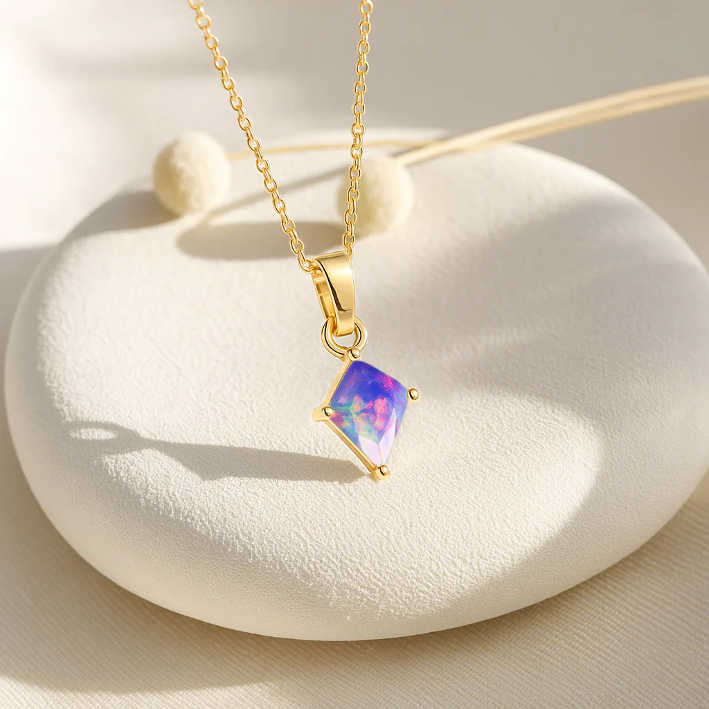 Lavender Opal Kite Solitaire Pendant Necklace in 925 Sterling Silver 7x9mm Stone 1.20ct - Image 8