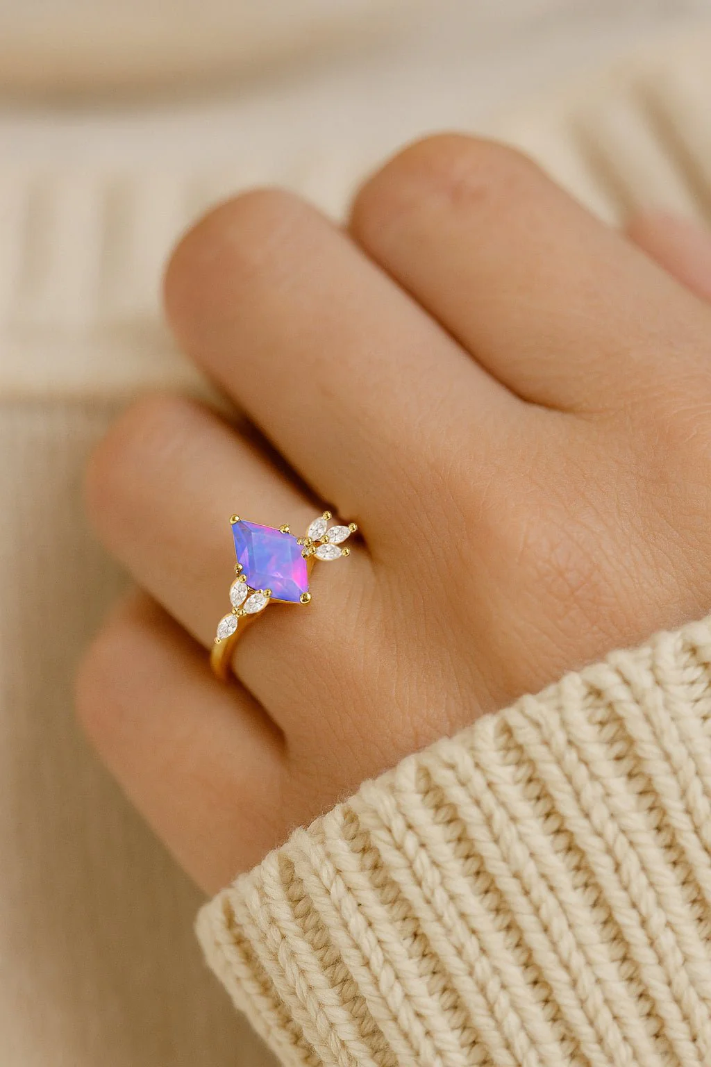 Lavender Opal Kite Solitaire Ring with Cubic Zirconia - Image 2