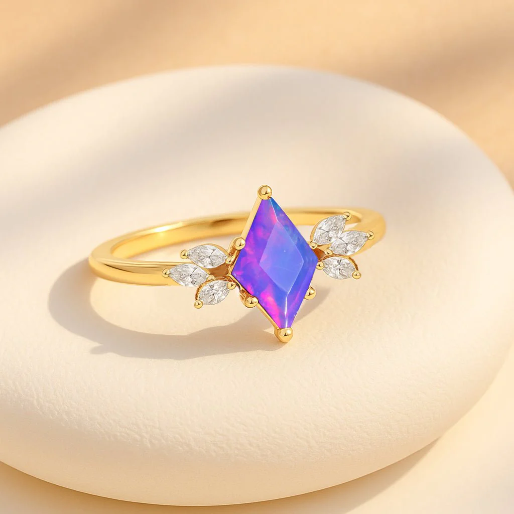 Lavender Opal Kite Solitaire Ring with Cubic Zirconia - Image 7