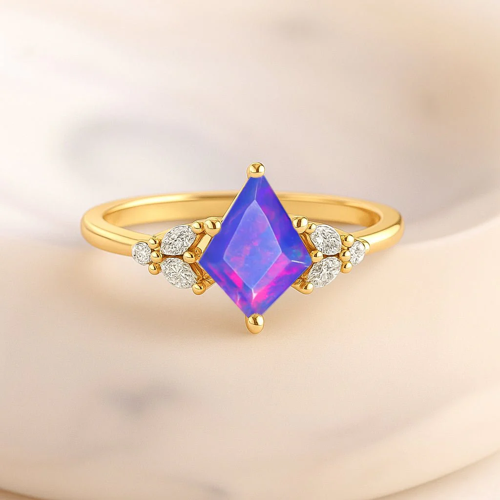 Lavender Opal Kite Solitaire Ring with Zircon - Image 4