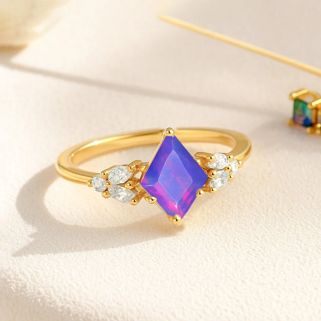 Lavender Opal Kite Solitaire Ring with Zircon - Image 5