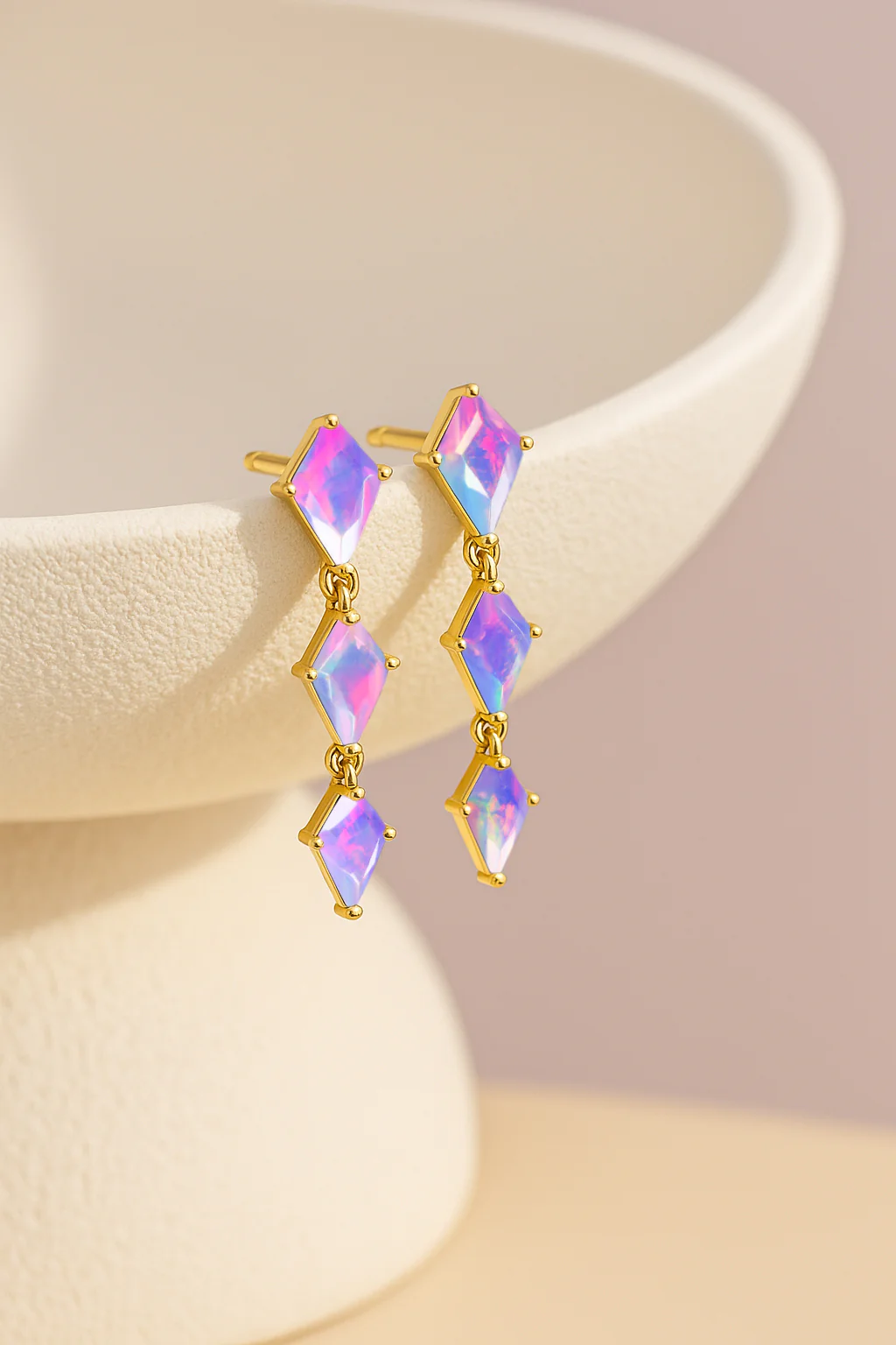 Lavender Opal Kite Trio Stone Drop Earrings in 925 Sterling Silver - Image 13