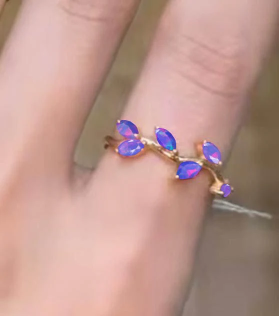 Lavender Opal Leaf Ring in Silver & Gold - Image 2