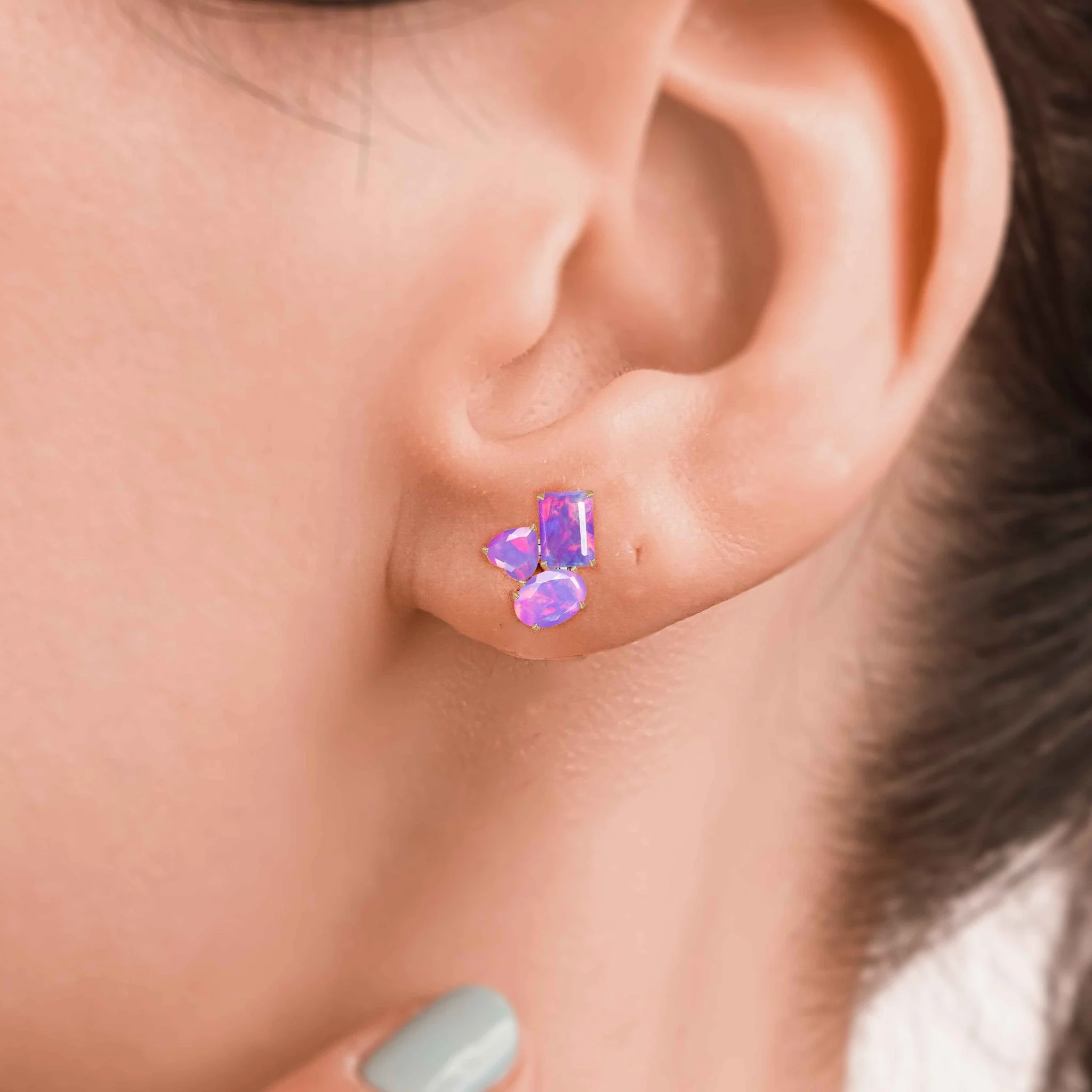 Lavender Opal Multi Shape Stone Stud Earring - Image 4