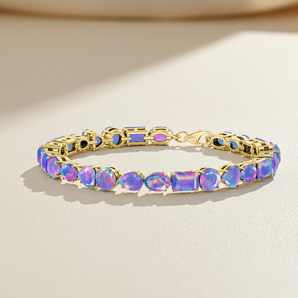 Lavender Opal Multi Shape Tennis Bracelet in 925 Sterling Silver 15.65 CT - Image 5