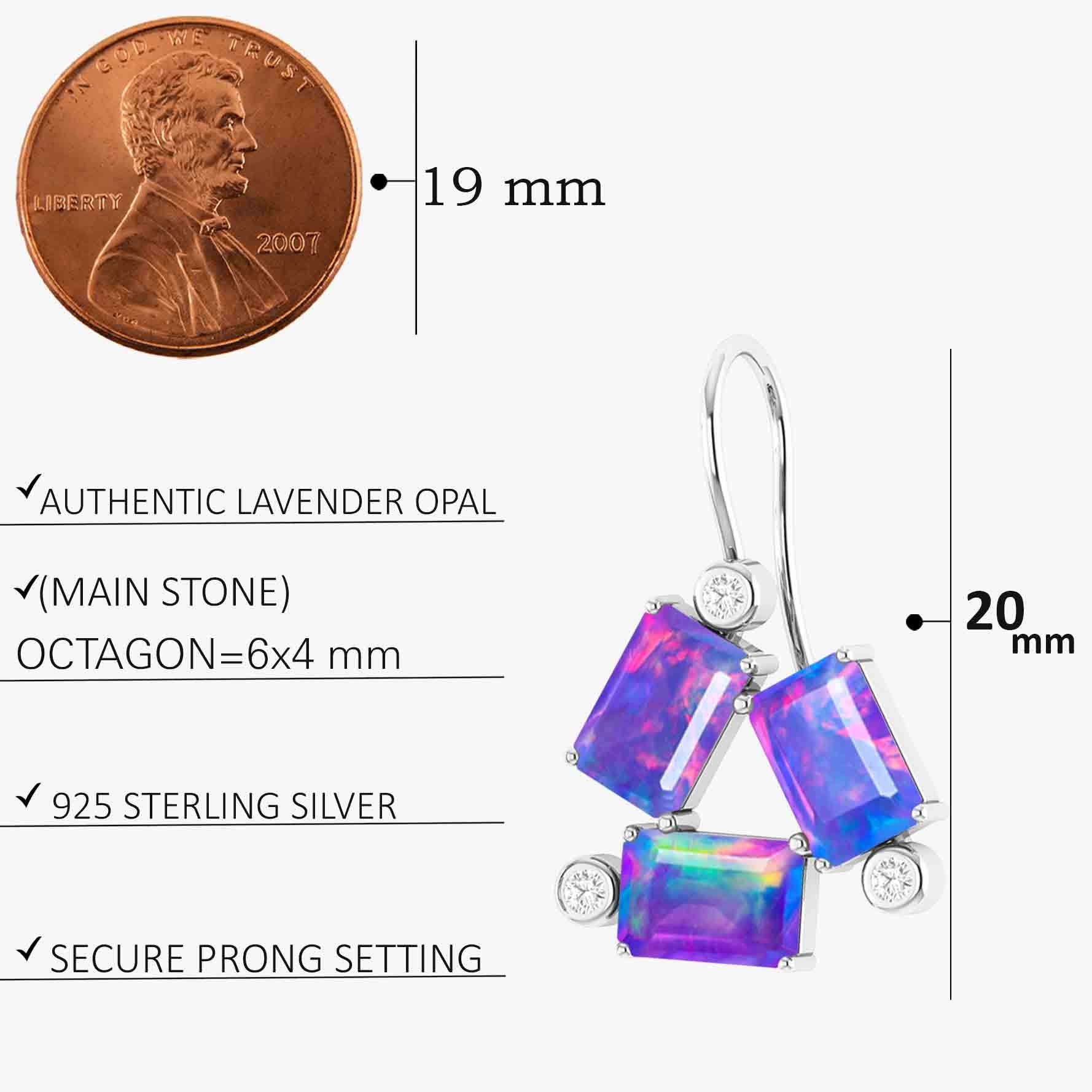 Lavender Opal Octogon Stone Dangle Earrings - Image 5