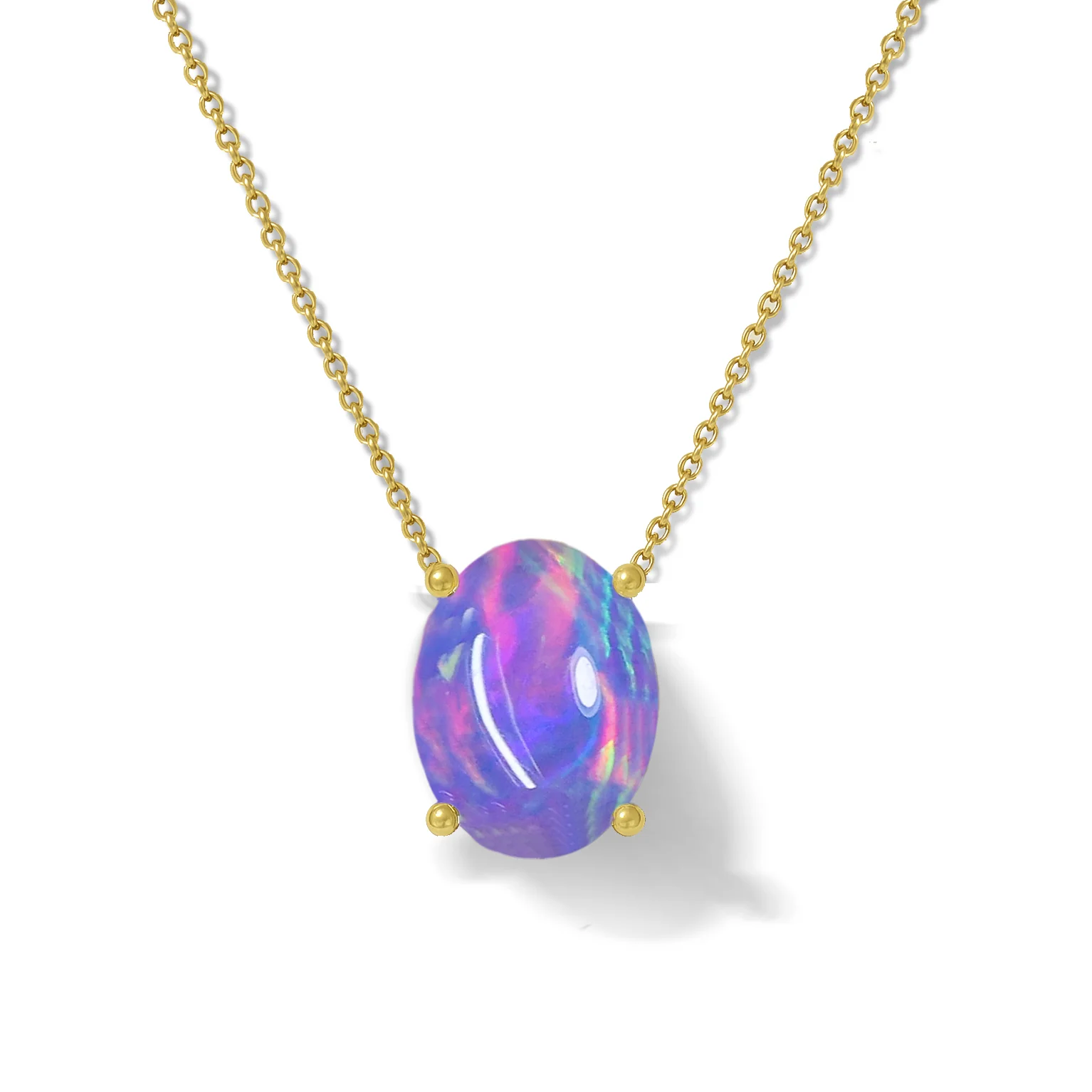 Lavender Opal Oval Stone Chain Solitaire Pendant Necklace in 925 Silver - Image 3