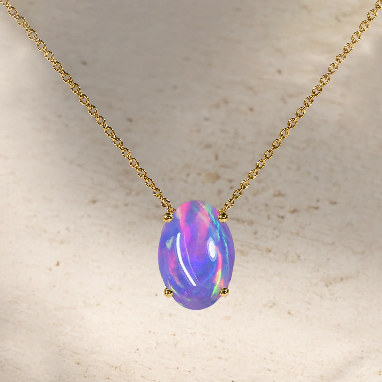 Lavender Opal Oval Stone Chain Solitaire Pendant Necklace in 925 Silver - Image 4